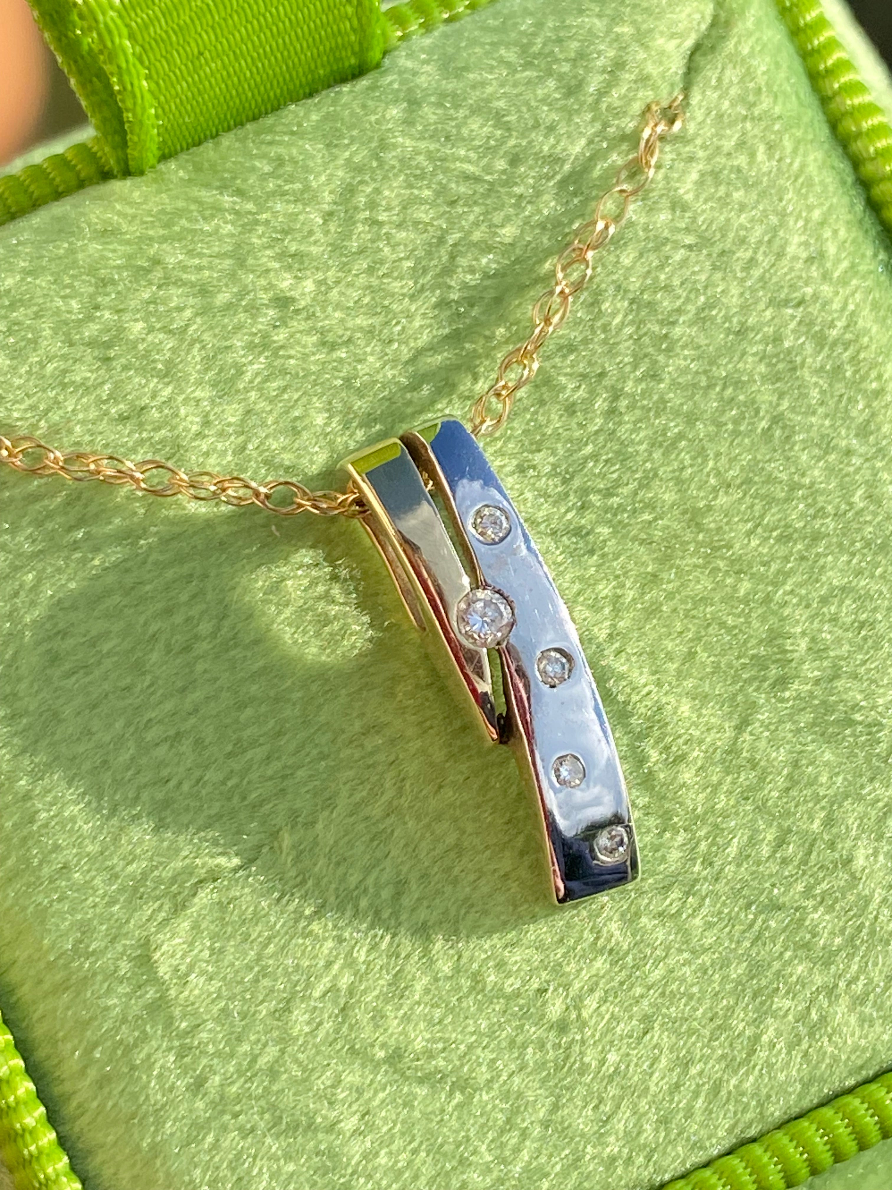 Vintage Diamond Pendant Necklace in 9ct Yellow and White  Gold