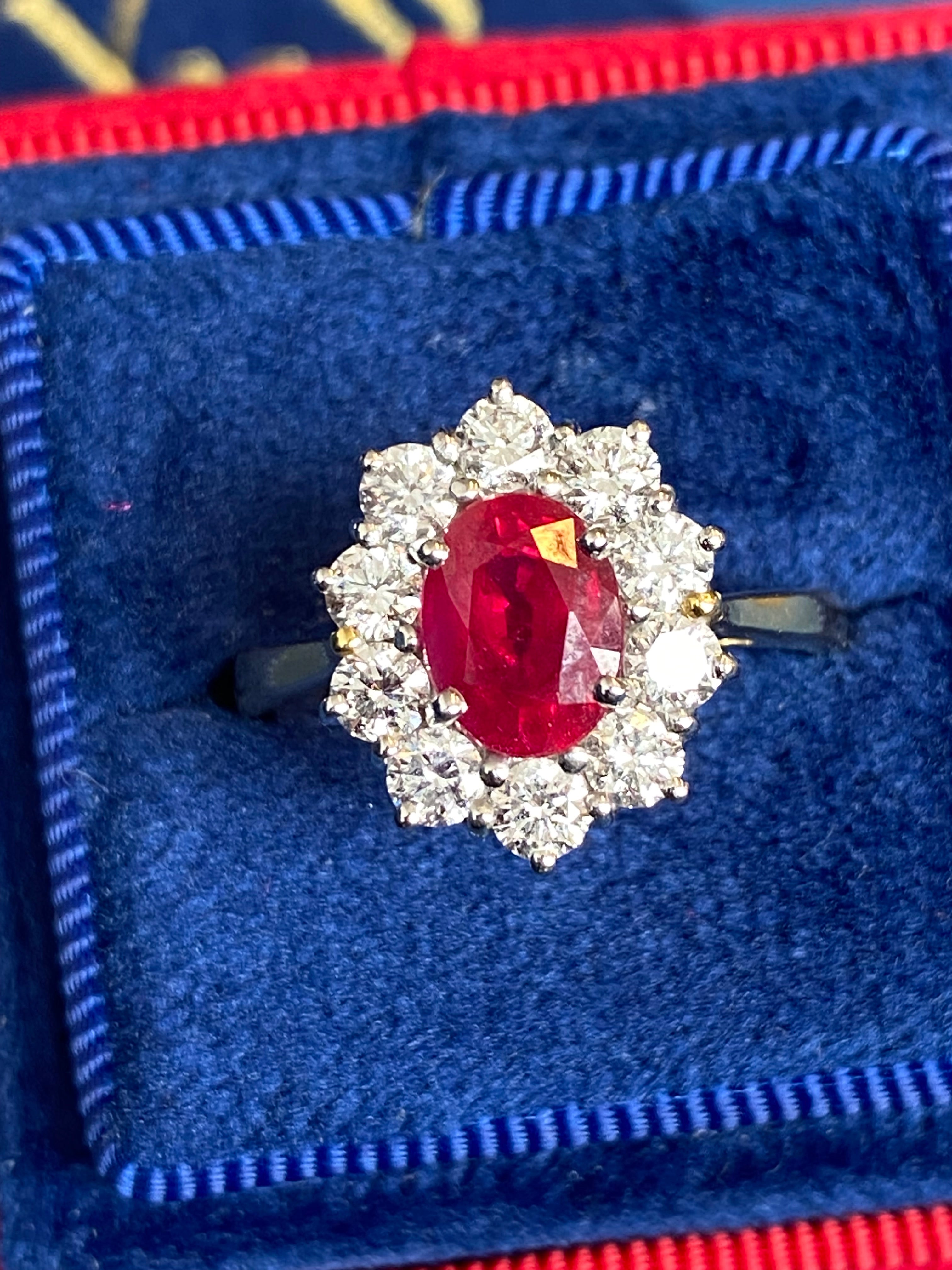 Breathtaking Ruby and Natural Diamond Halo Ring in 18ct Gold