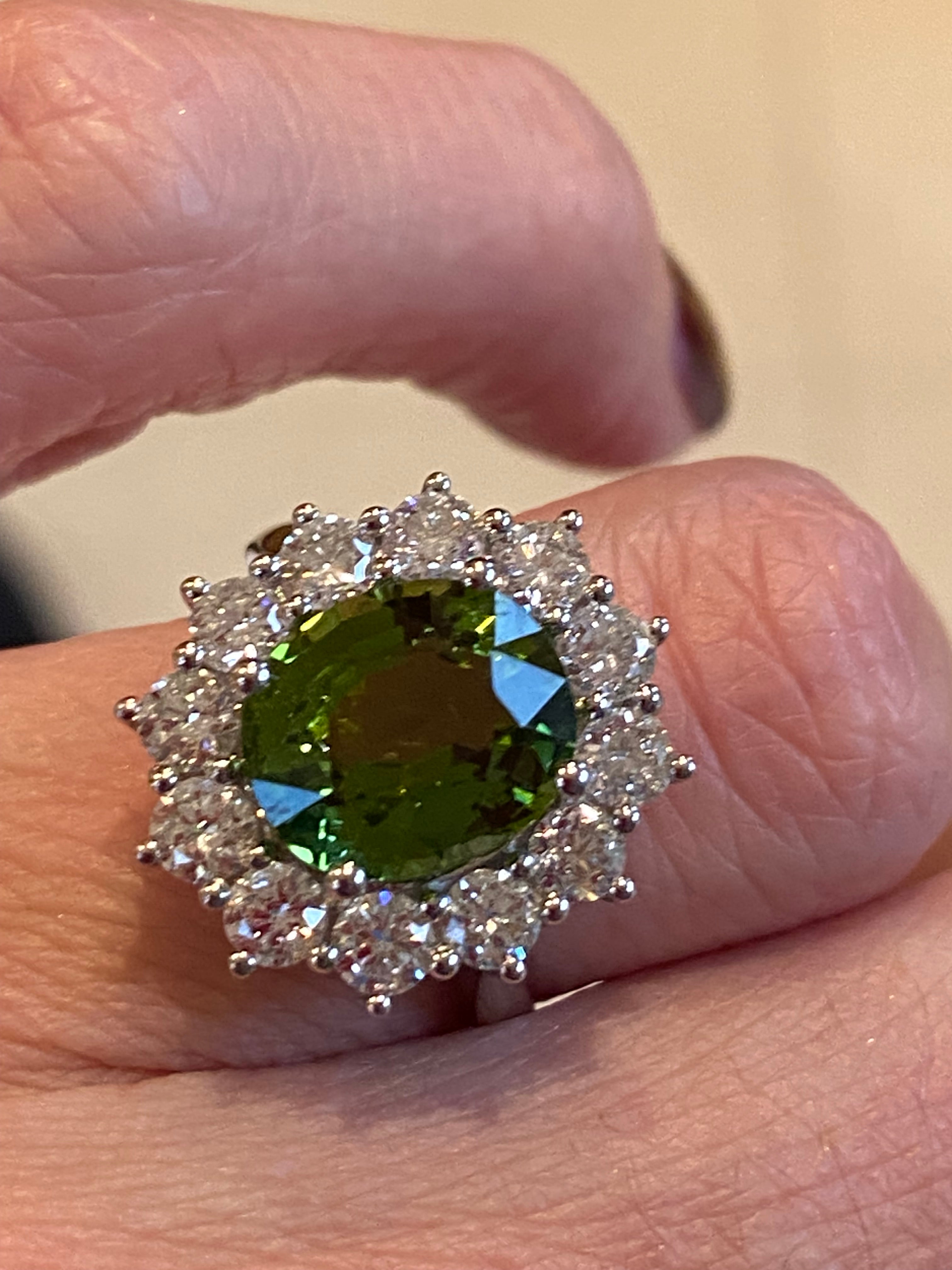 4.99 CTW Green Tourmaline and Natural Diamond Halo Ring in Platinum