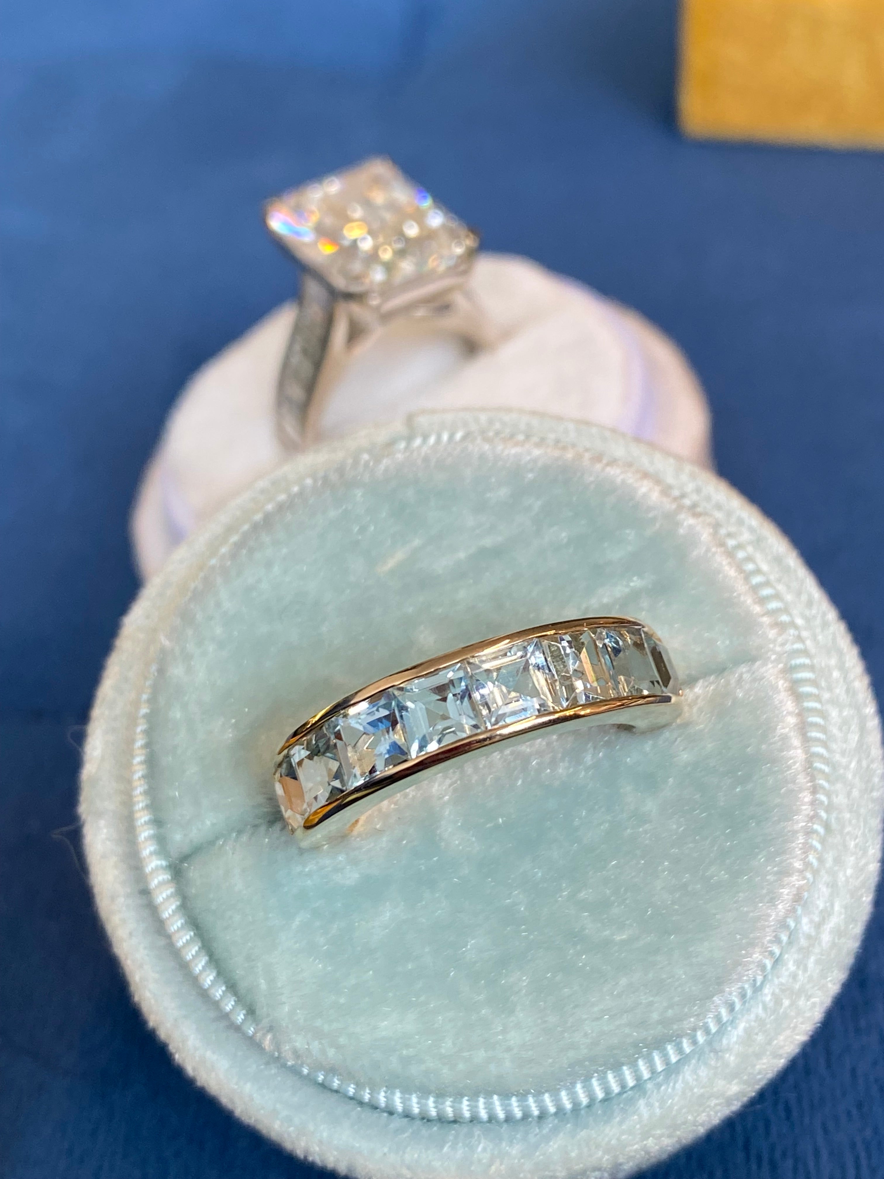 2.50 CTW Princess Cut Aquamarine Eternity Ring in 9ct Yellow Gold