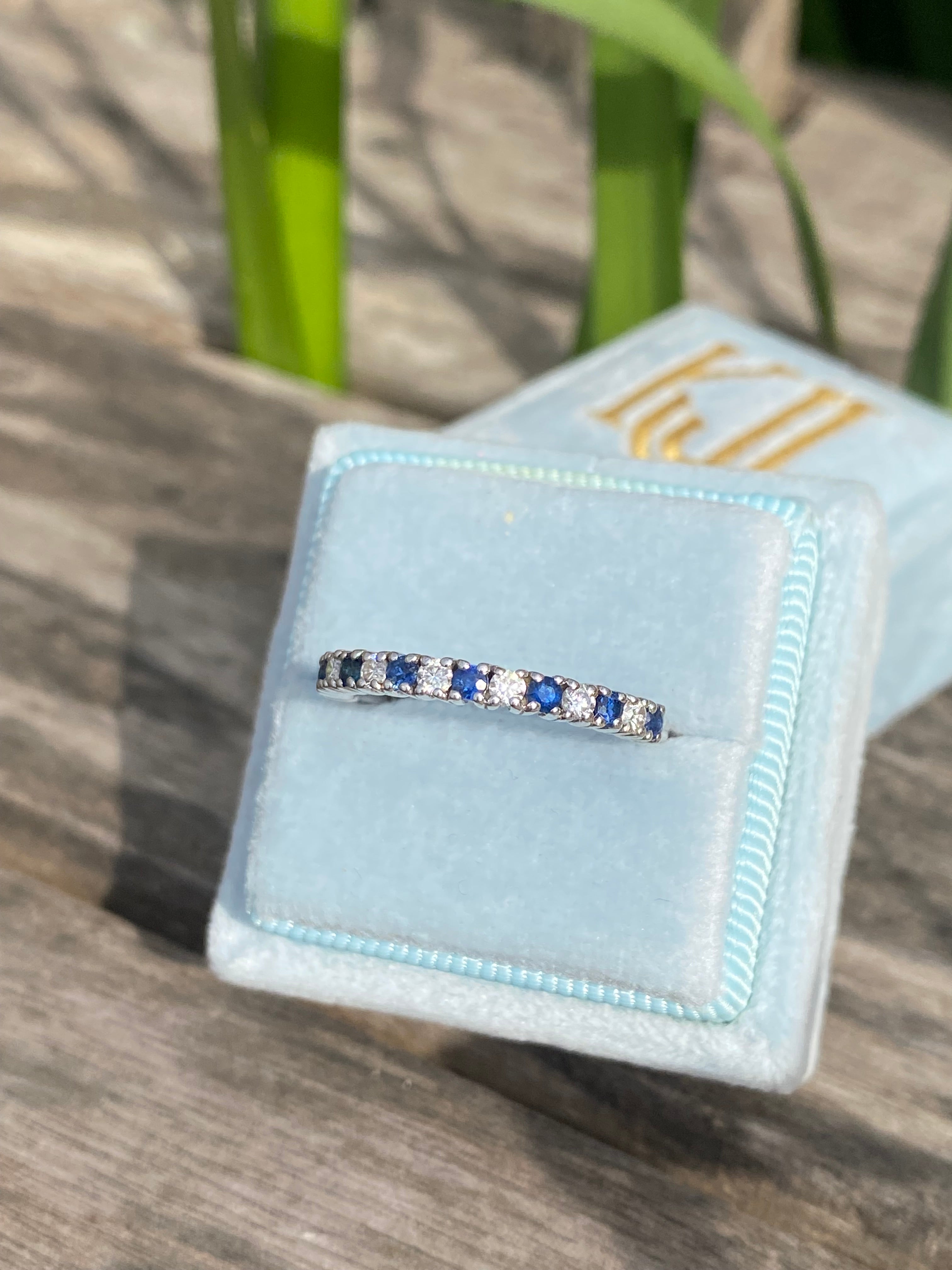 0.47ctw Natural Sapphire and Moissanite Eternity Stacking Ring
