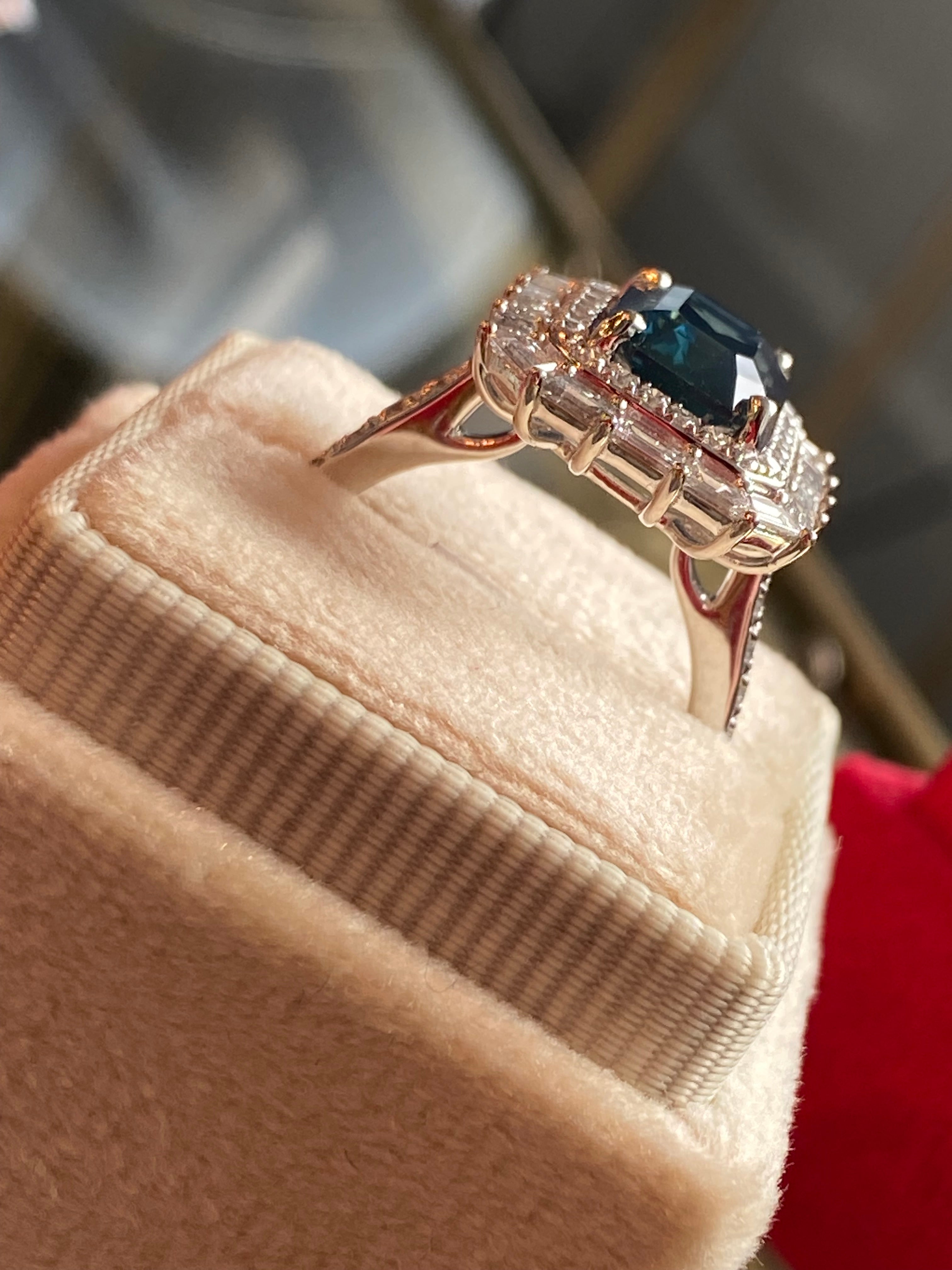 5.34 CTW Ceylon Teal Sapphire and Natural Diamond Ring in Platinum