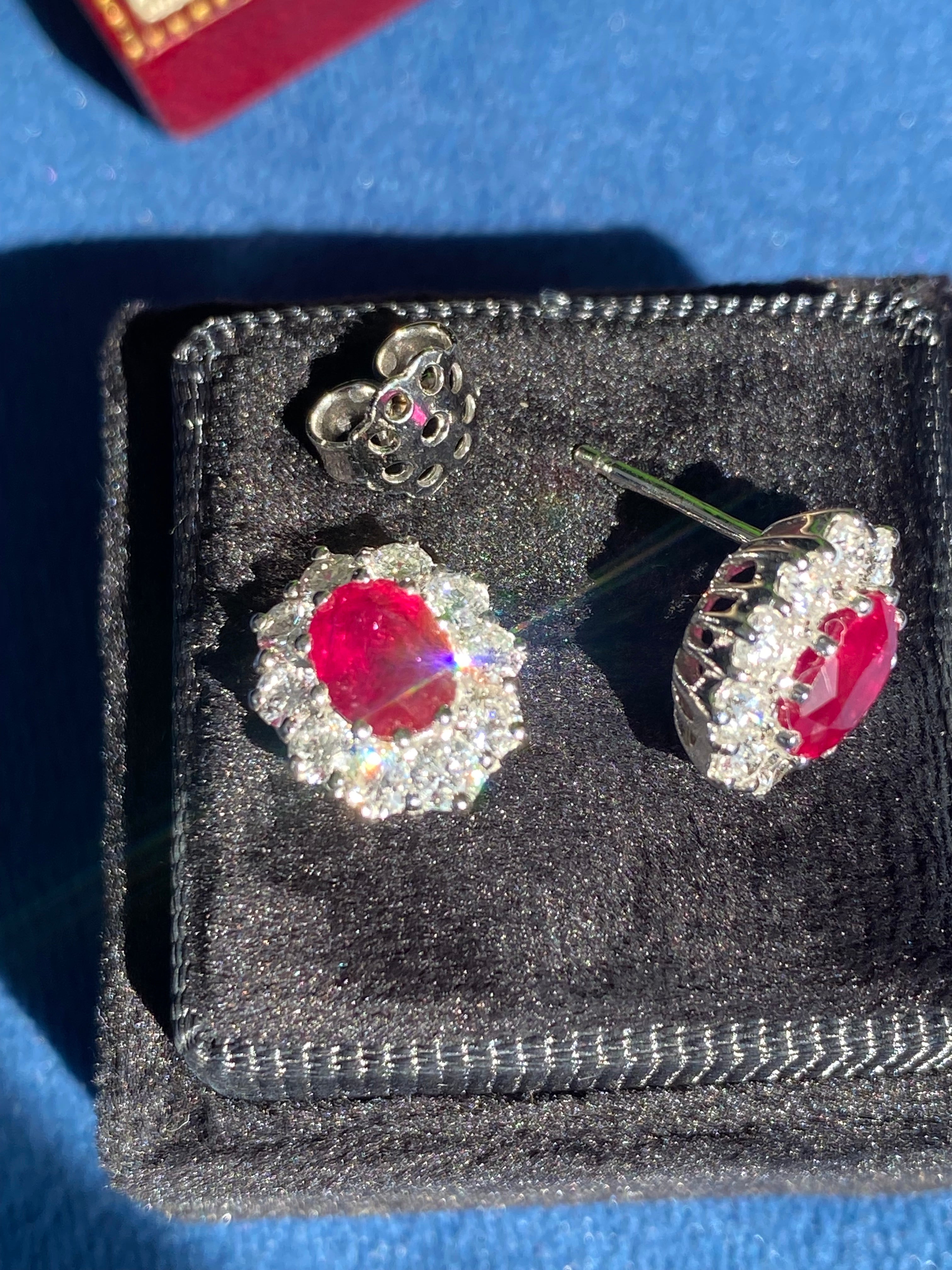 3.37 CTW Ruby and Natural Diamond Stud Earrings in 18ct White Gold