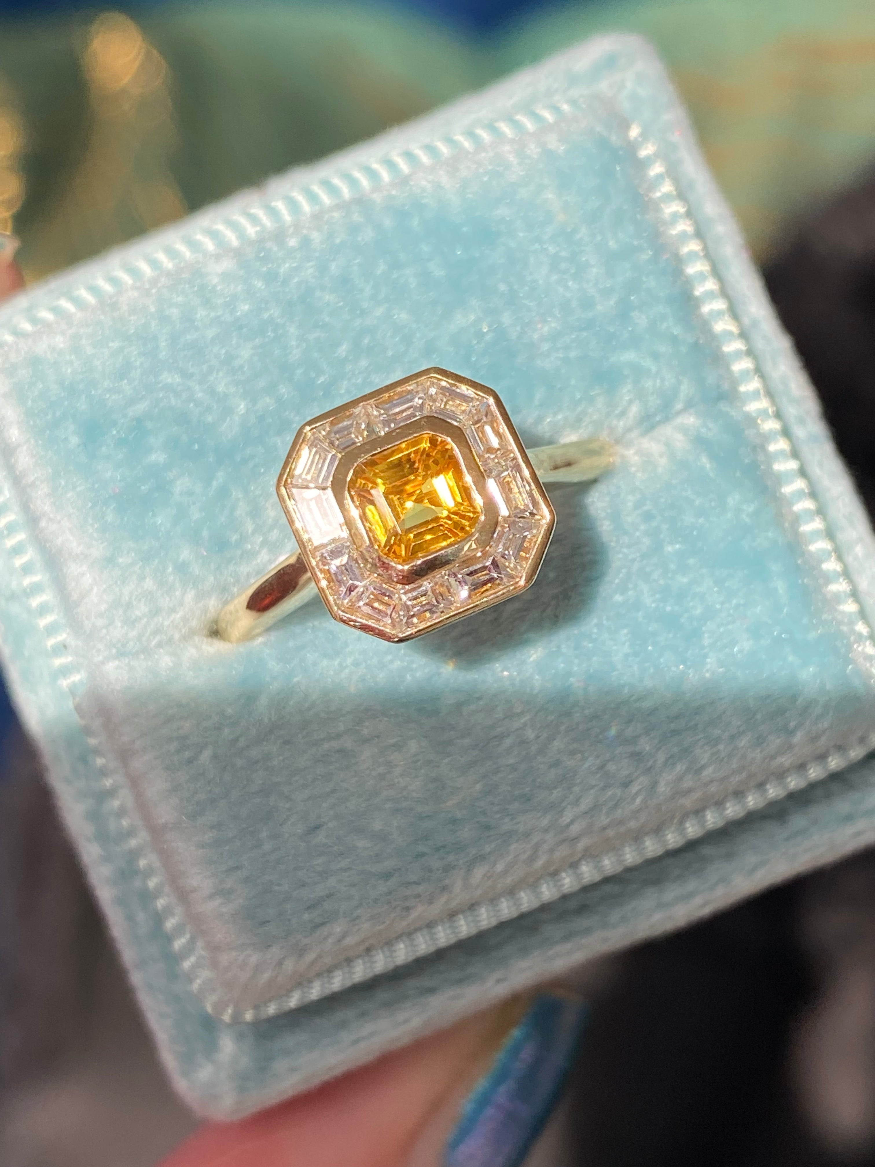 1.41 CTW Yellow Sapphire and Natural Diamond Ring in 18ct Yellow Gold