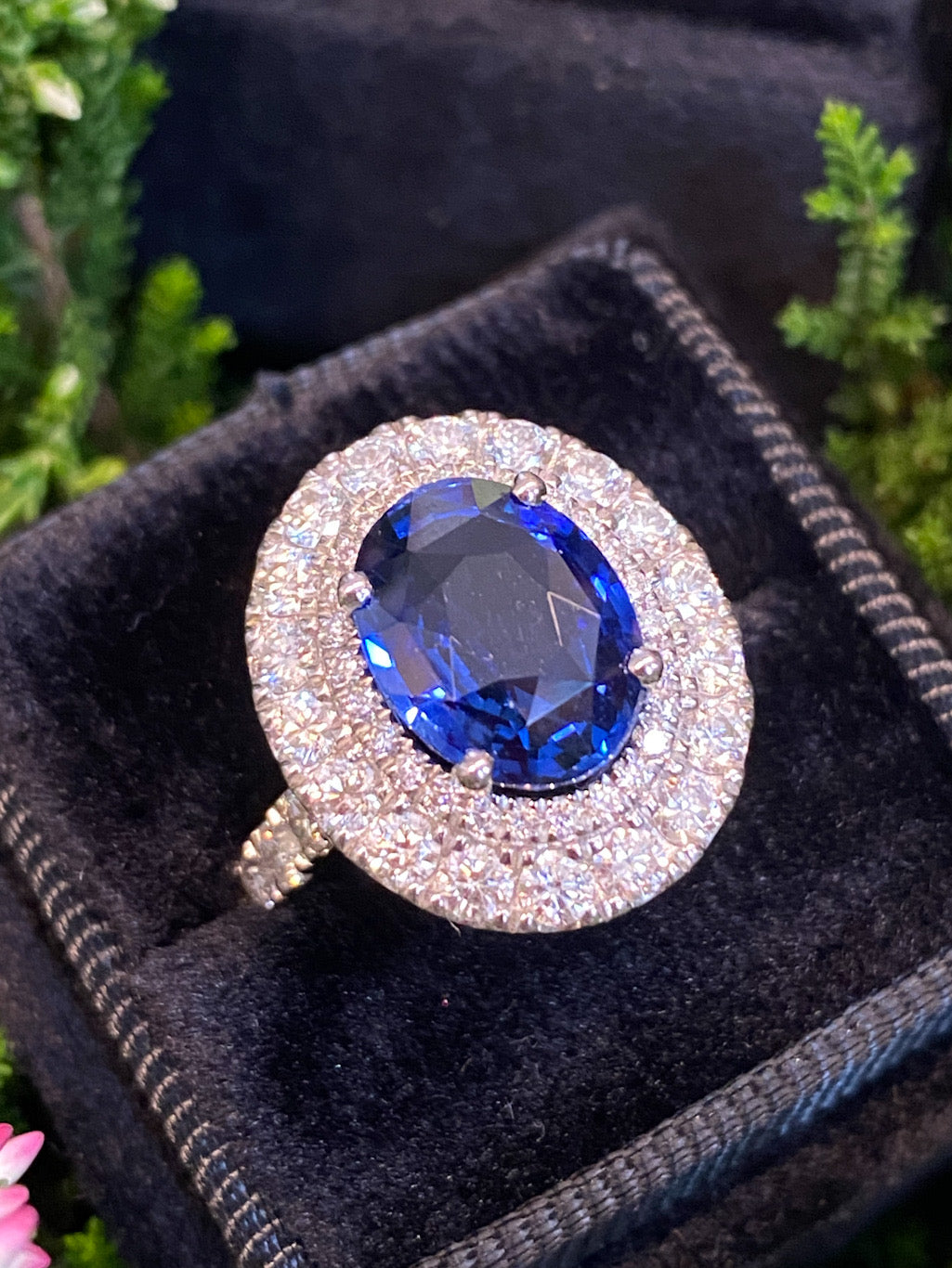 Carat Blue Ceylon Sapphire and CTW Natural Diamond Halo