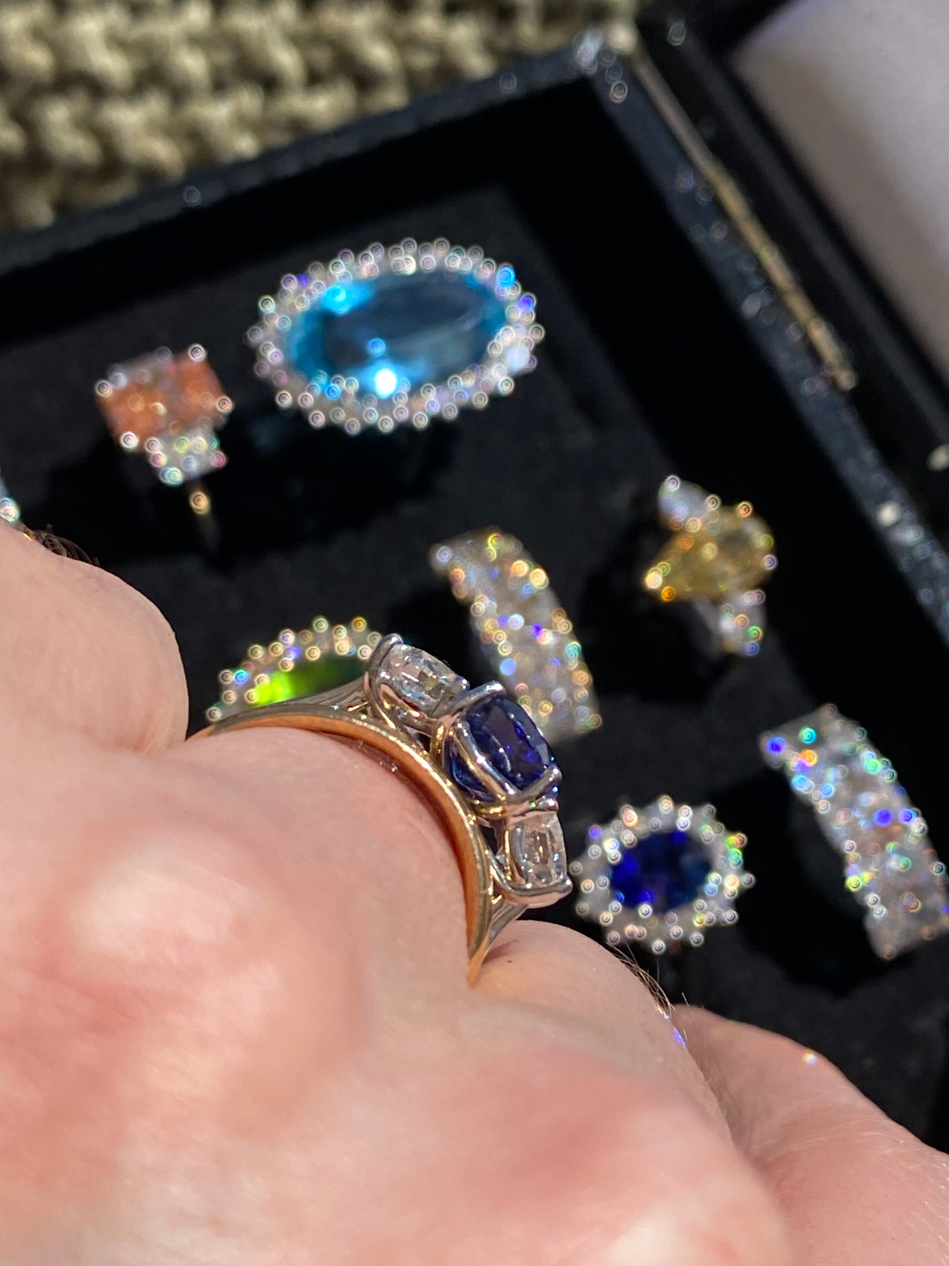 4.33 CTW Blue Ceylon Sapphire and Natural Diamond Three Stone Engagement Ring in Platinum