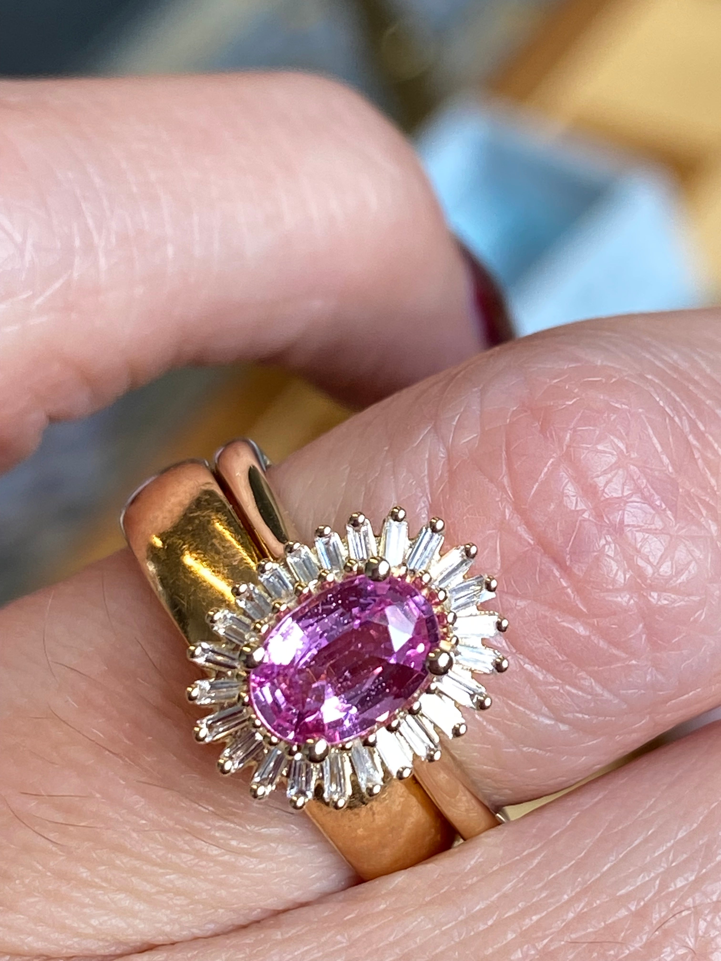 Starburst Pink Sapphire and Natural Diamond Ballerina Ring in 18ct Yellow Gold