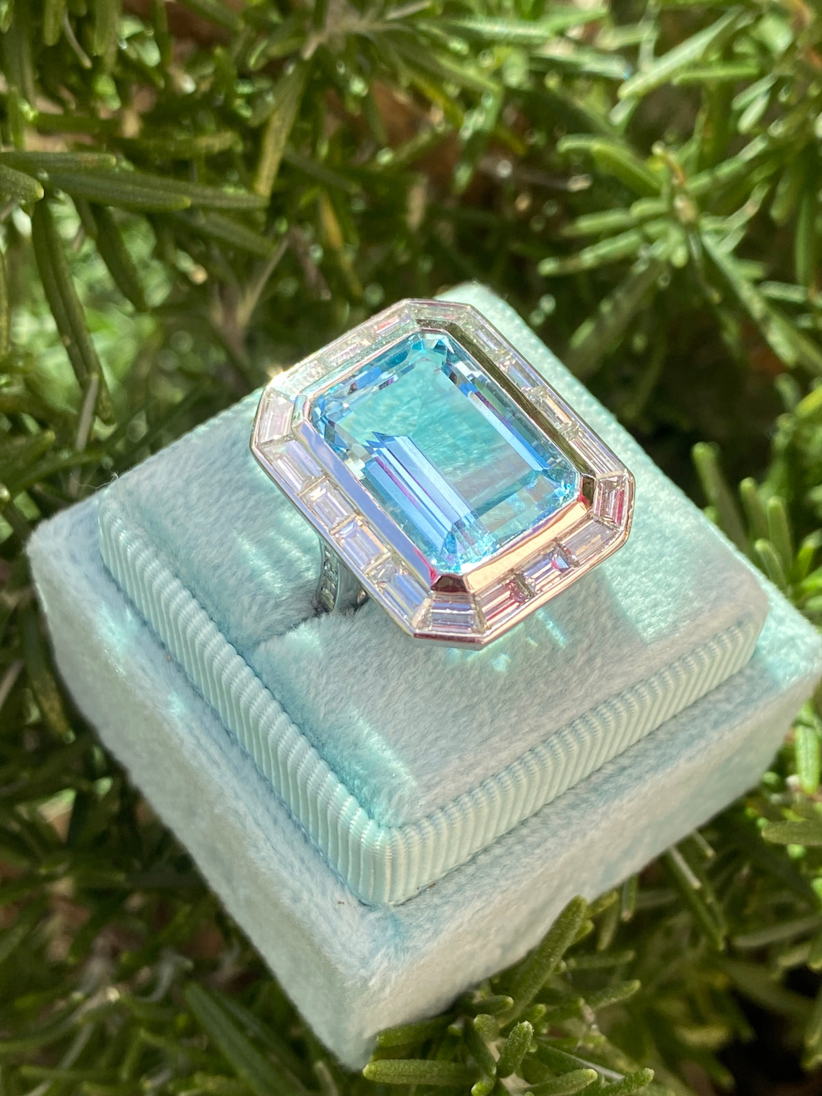 9.98 CTW Santa Maria Aquamarine and Natural Diamond Halo Ring in Platinum