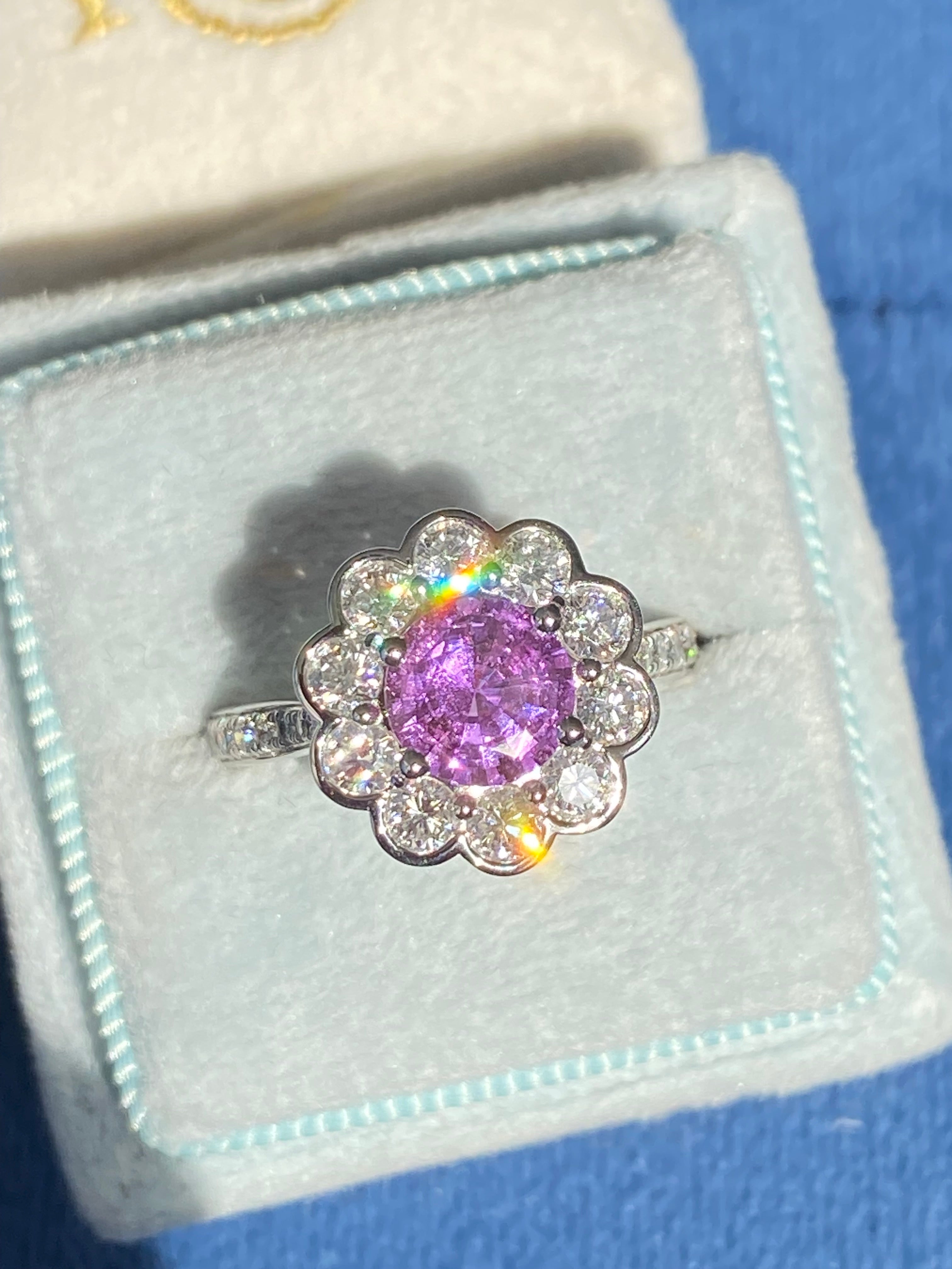1.27 Carat Purple Sapphire and 1.02ctw Natural Diamond Halo Ring in Platinum