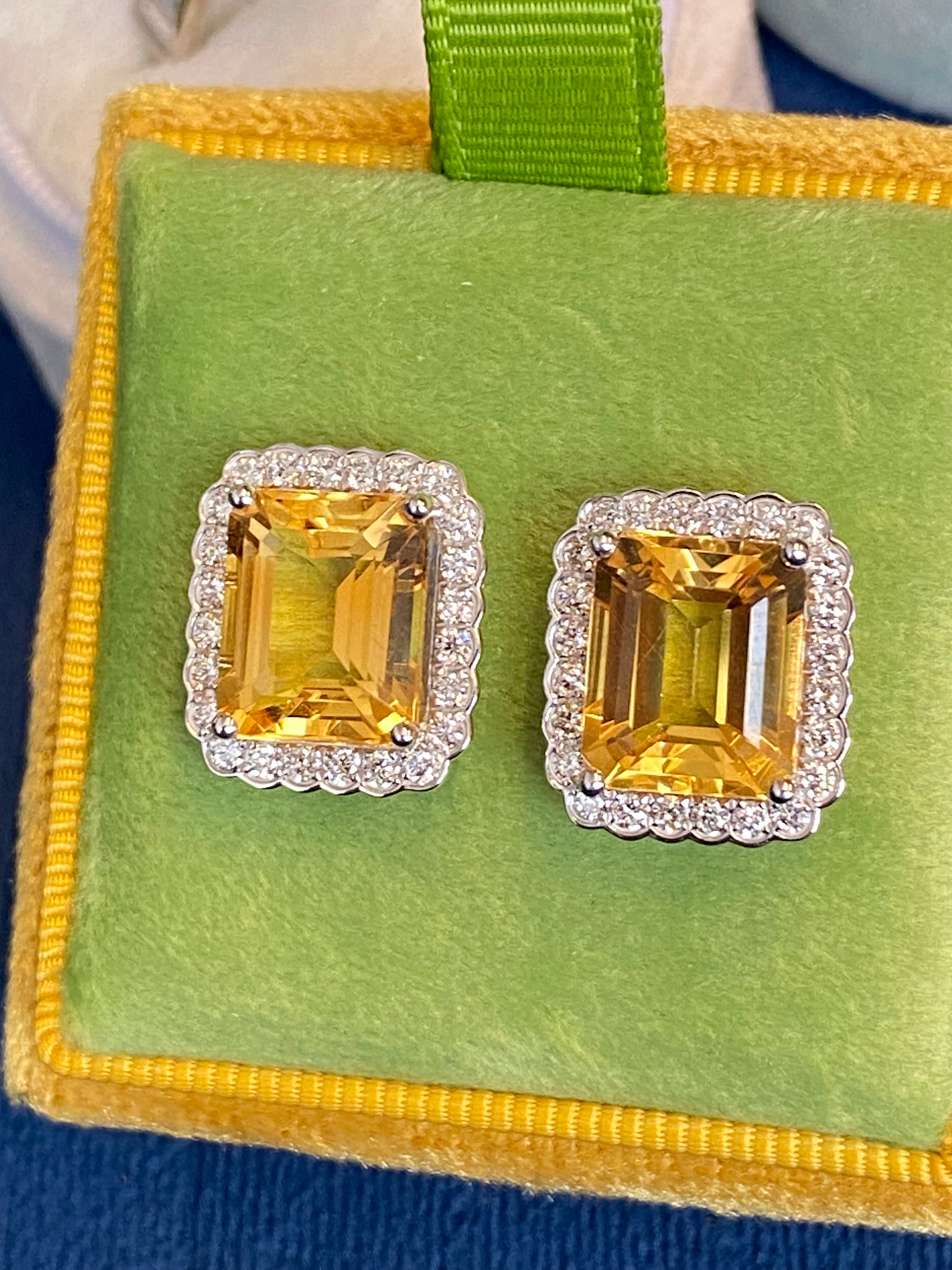 9.31ctw Citrine and Natural Diamond Stud Earrings in 9ct White Gold