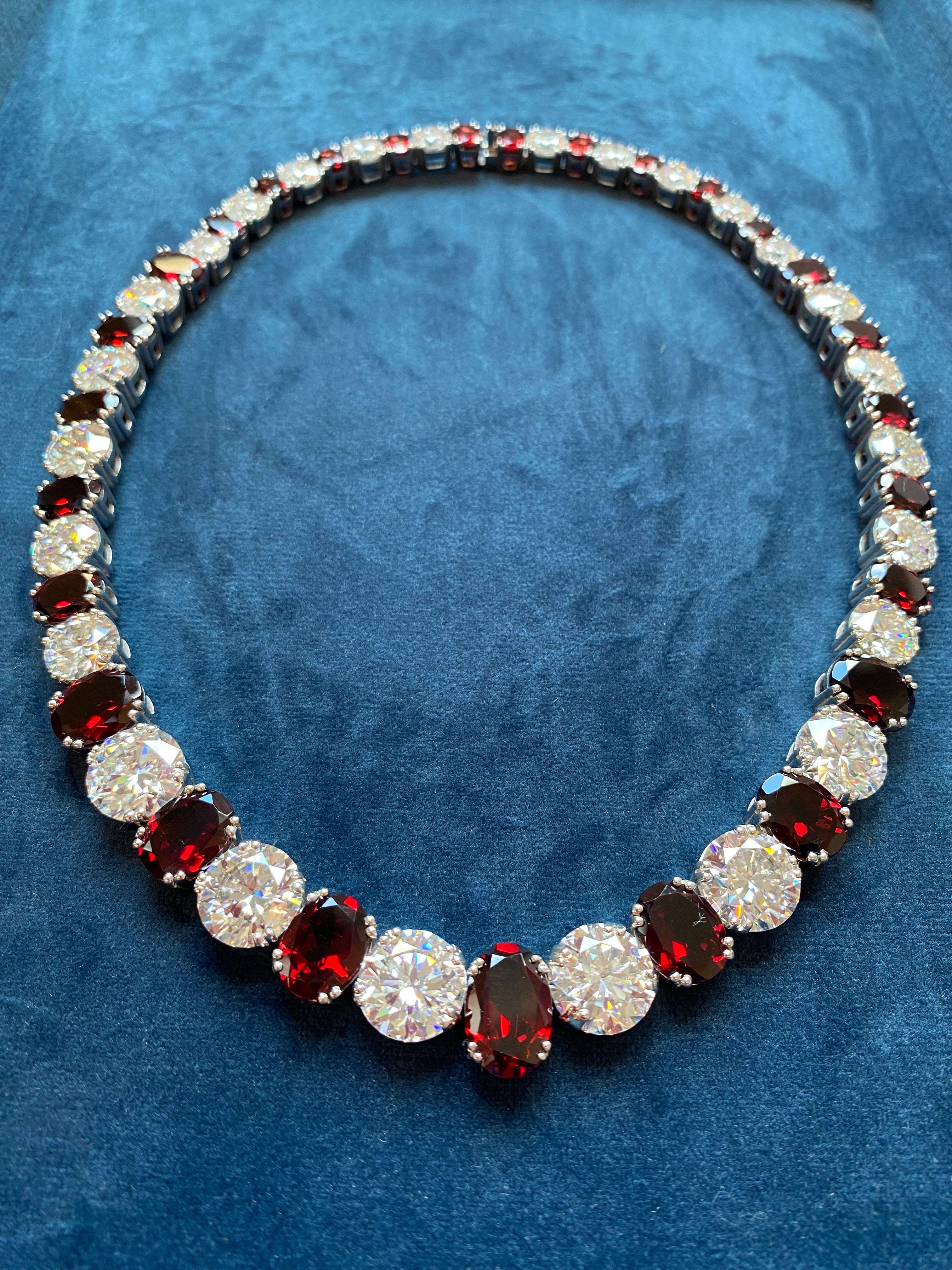 49.01 CTW Moissanite and Garnet Bracelet in Sterling Silver