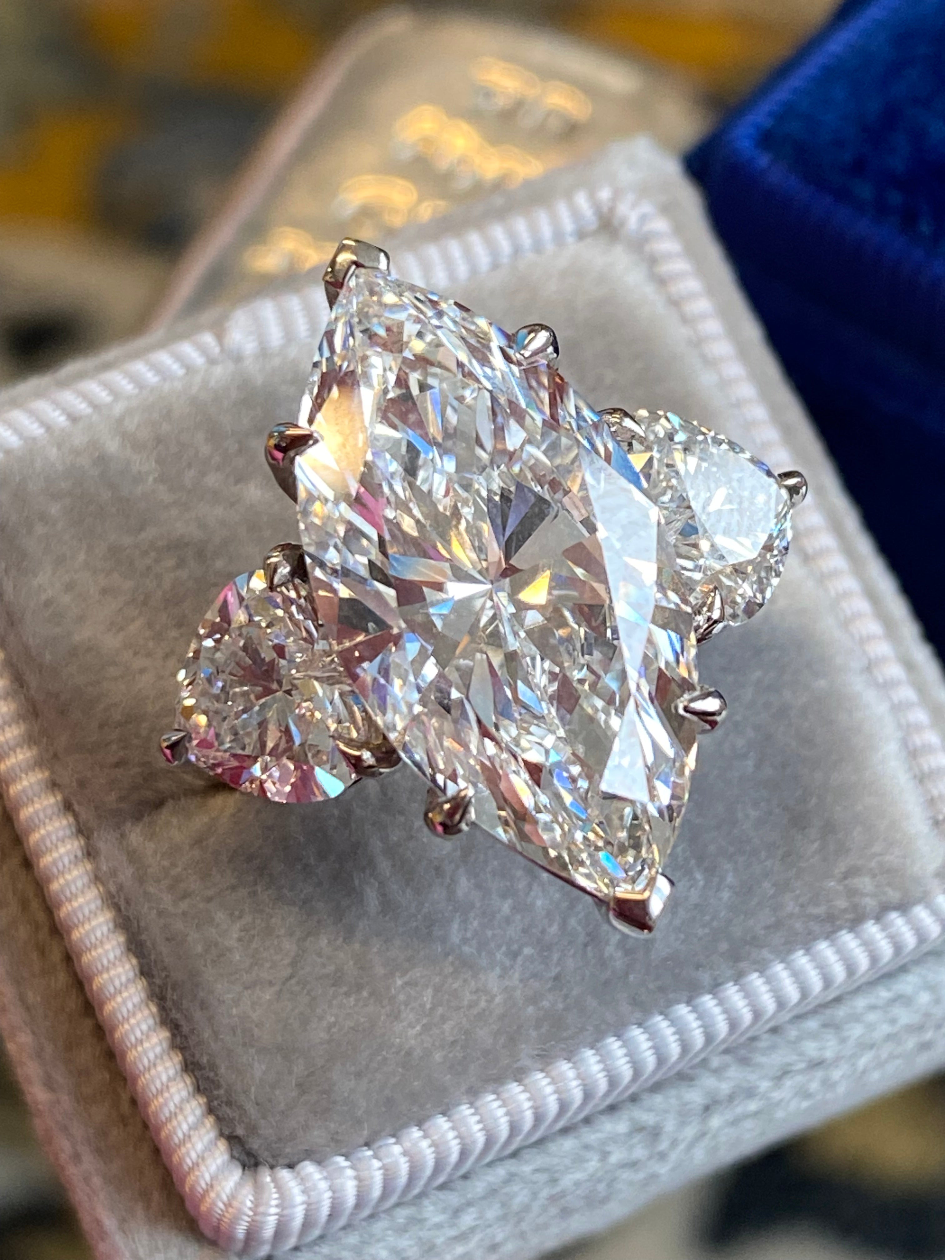 10.00 Carat Marquise Cut + 3.00CTW Heart Cut Lab Diamond Engagement Ring in Platinum