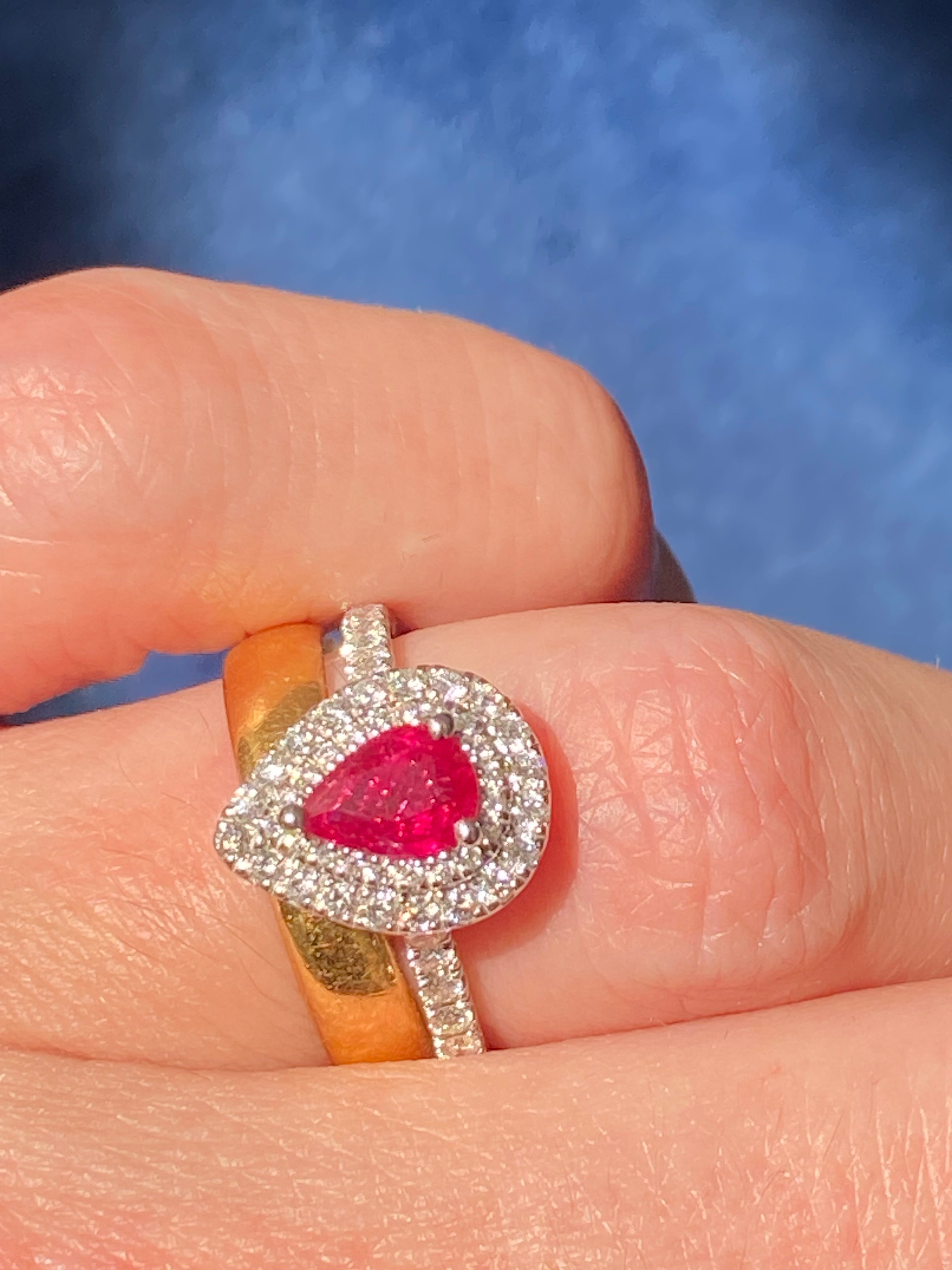 1.16 CTW Pear Cut Ruby and Natural Diamond Ring in Platinum