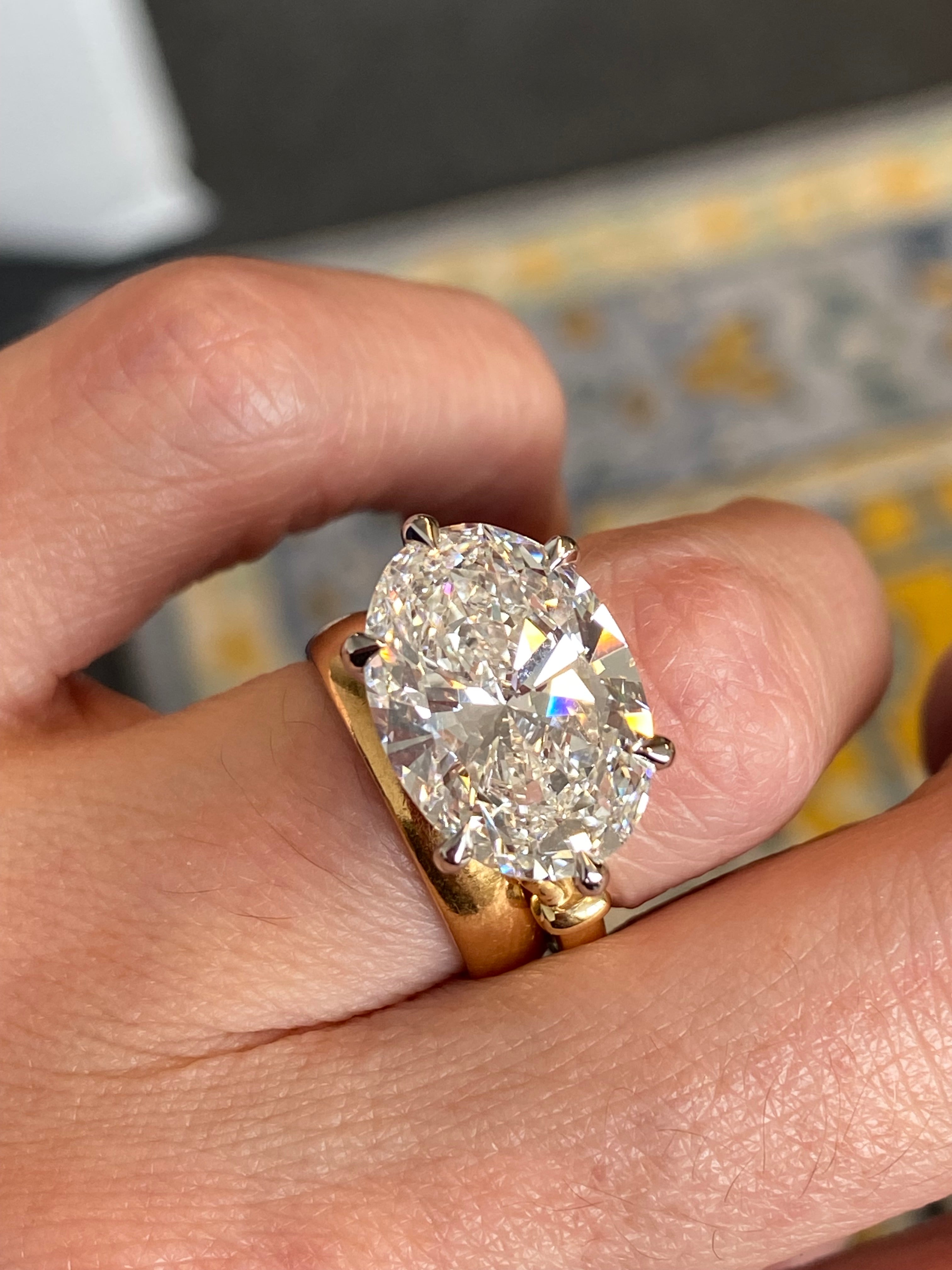 8.01 Carat Oval Cut Lab Diamond East West Solitaire Engagement Ring in 18ct Yellow Gold and Platinum