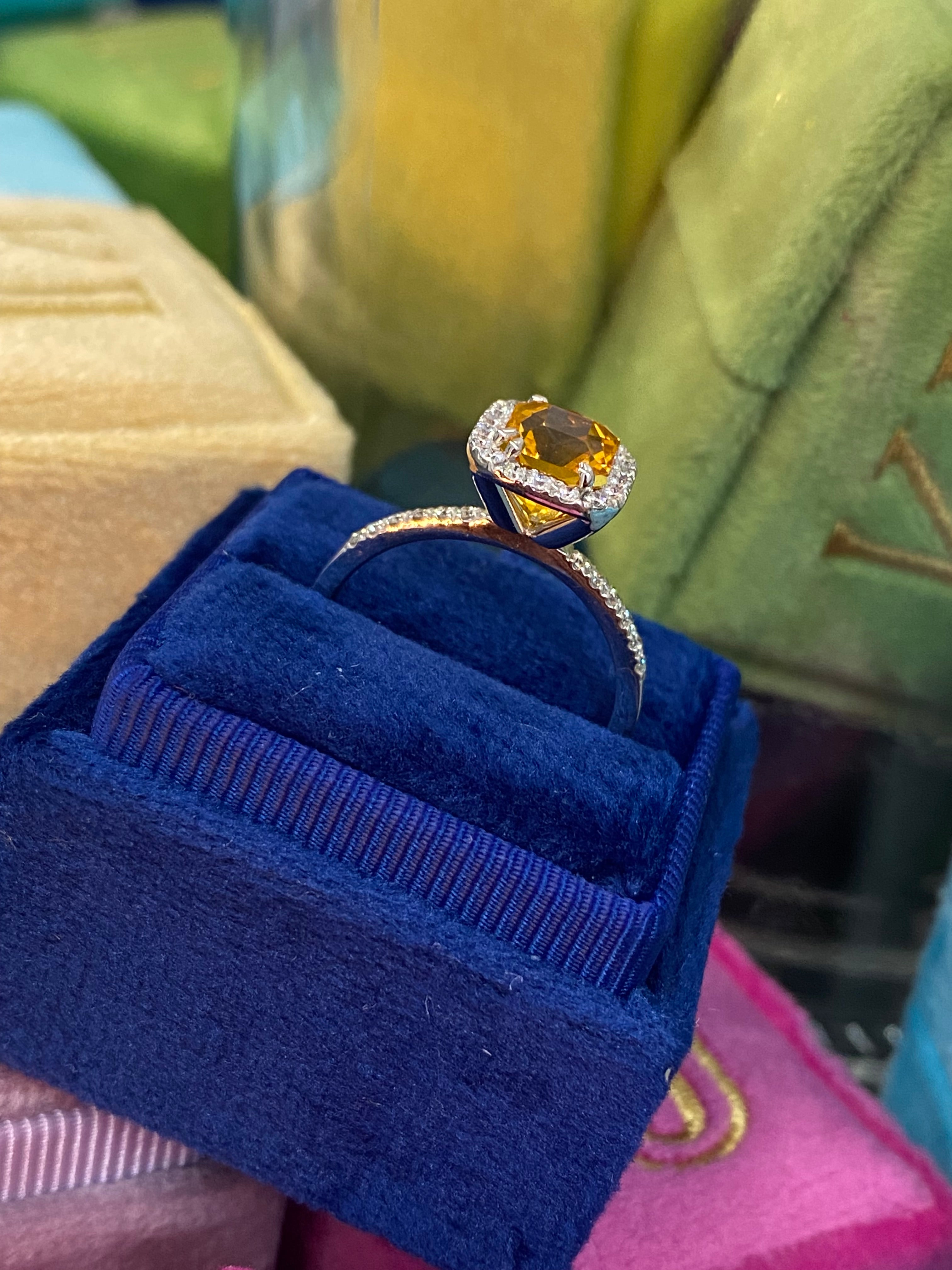 2.50 Carat Orange Sapphire and Natural Diamond Halo Engagement Ring