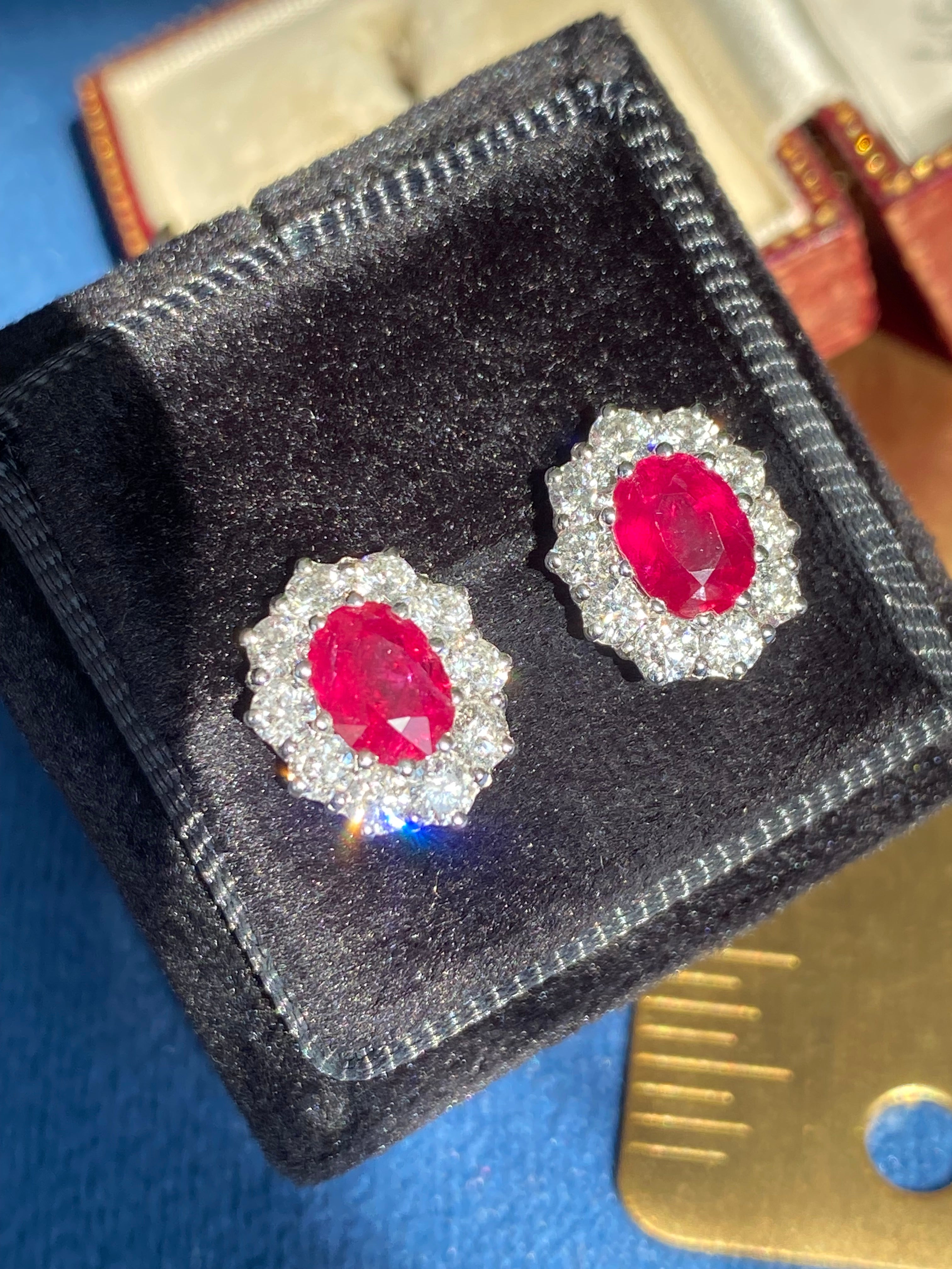 3.37 CTW Ruby and Natural Diamond Stud Earrings in 18ct White Gold