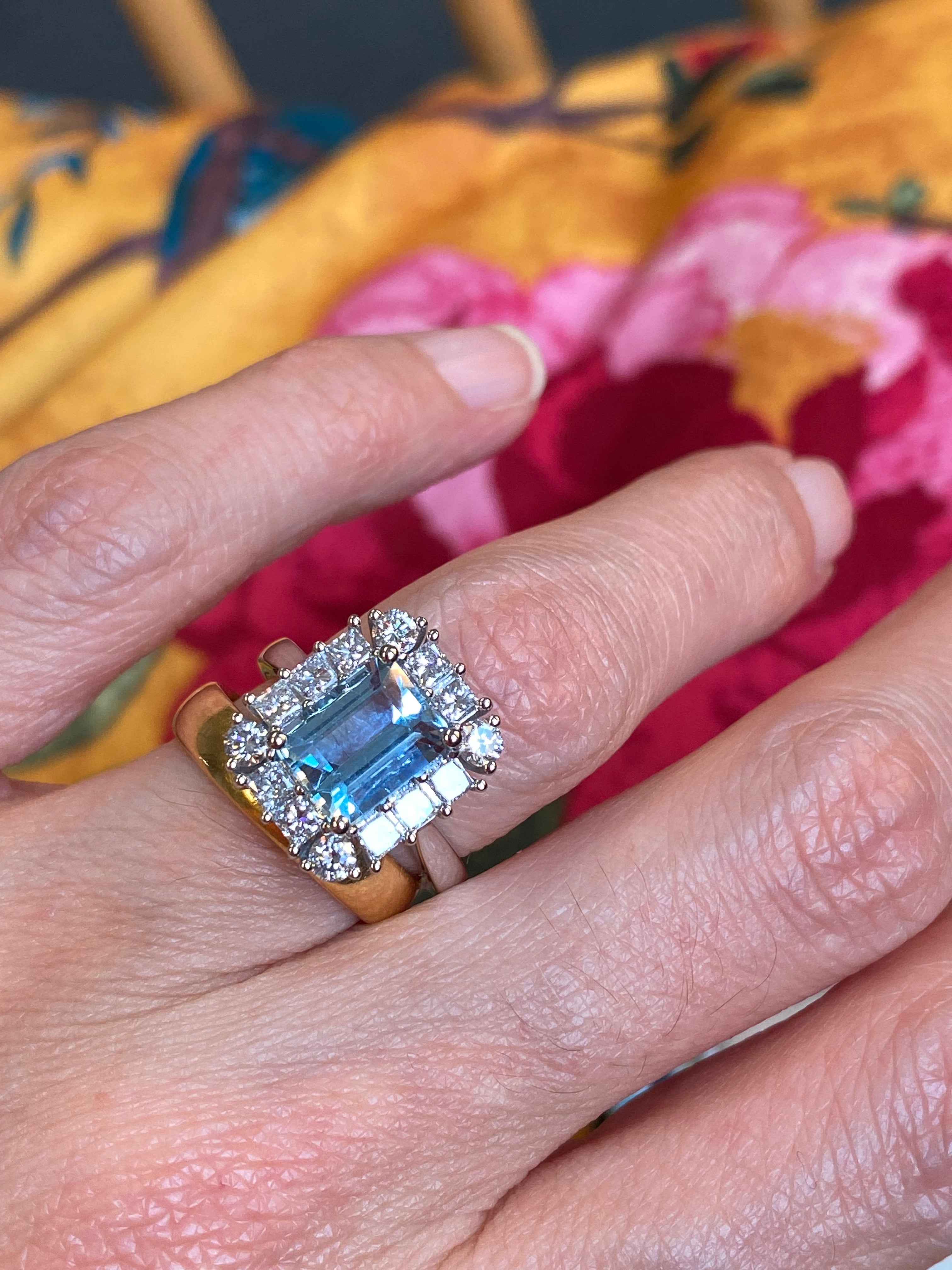 3.12 CTW Emerald Cut Aquamarine and Natural Diamond Halo Engagement Ring in Platinum