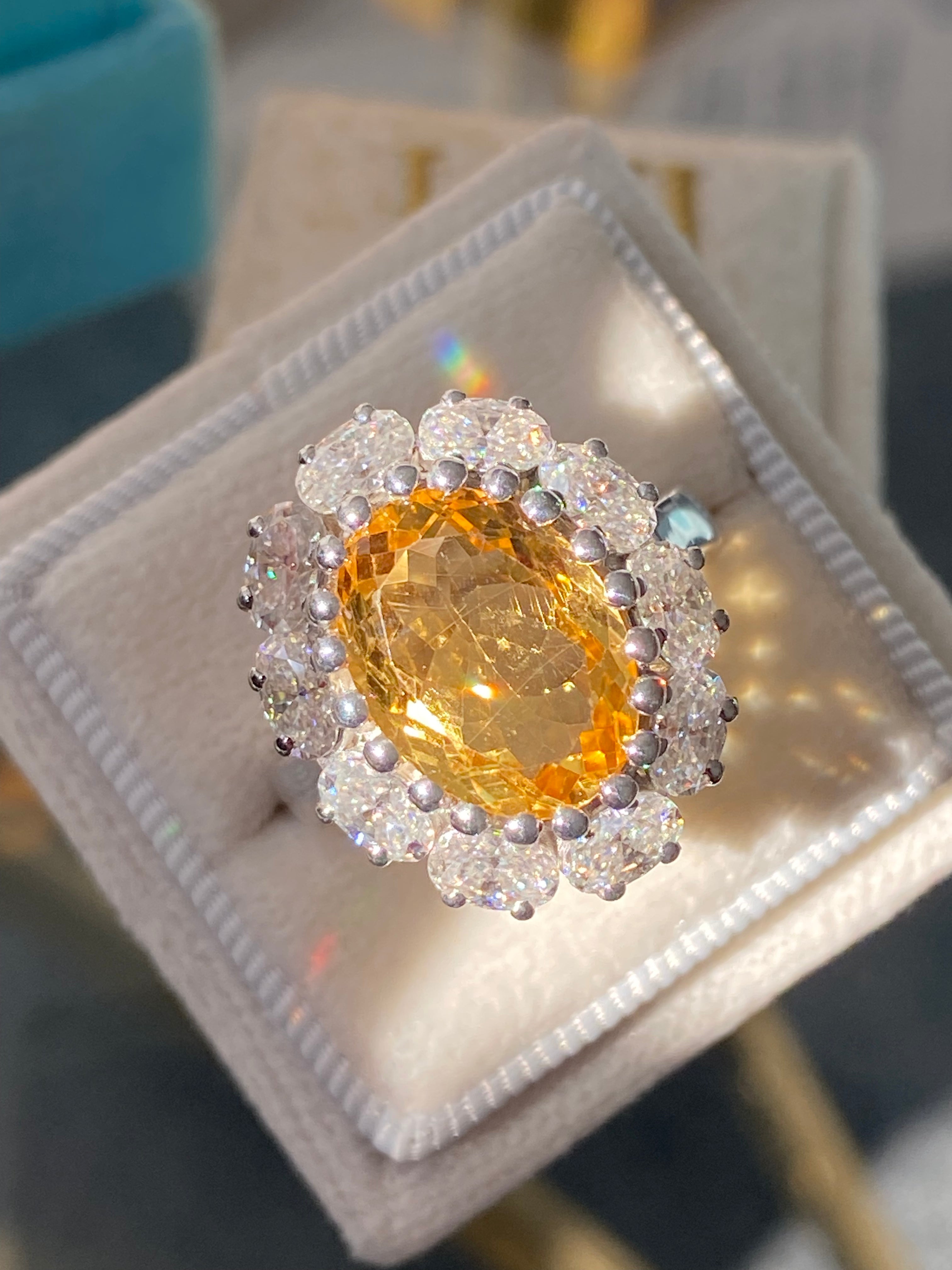 8.17 CTW Oval Cut Citrine and Moissanite Halo Cocktail Ring in Sterling Silver