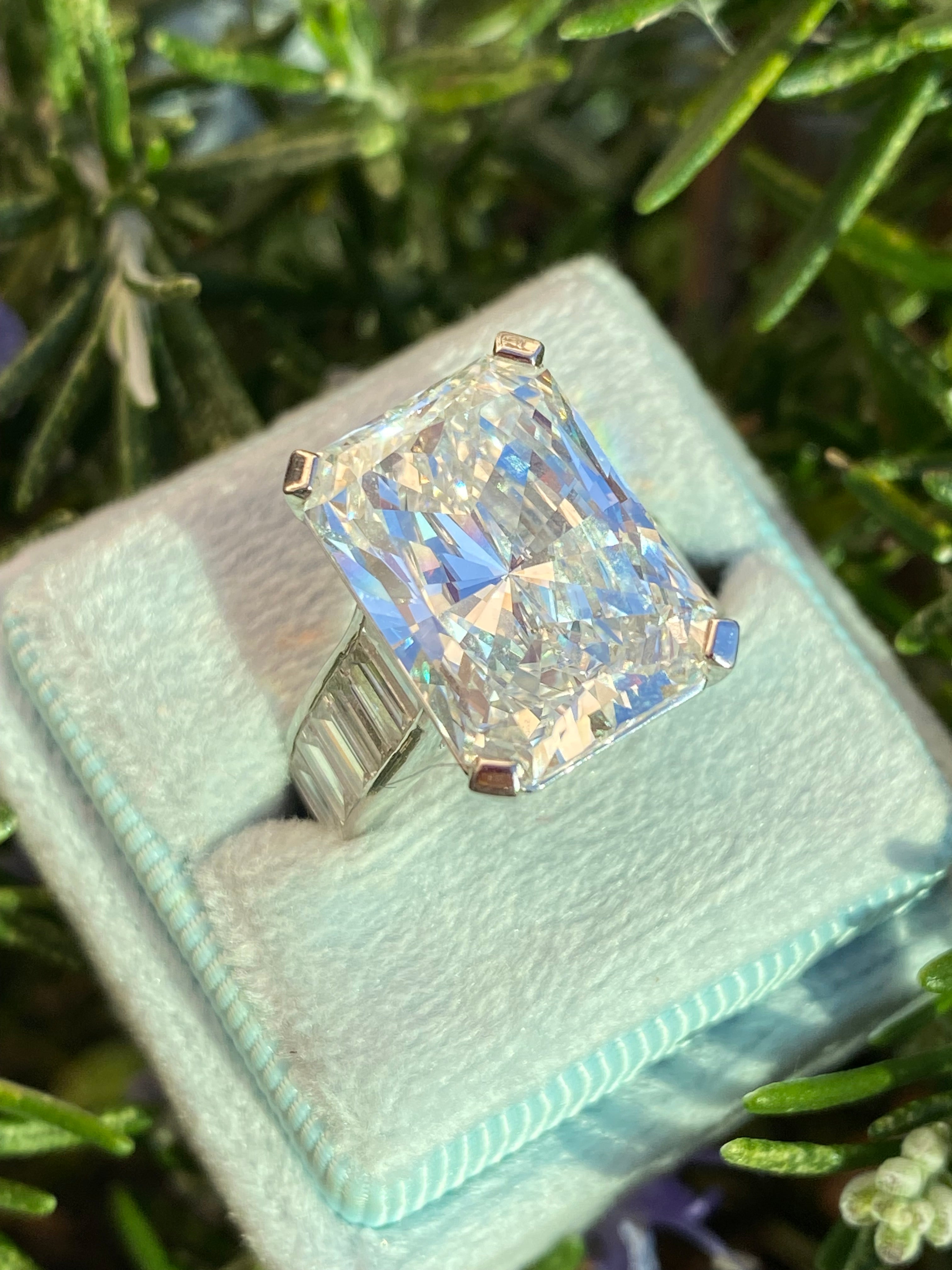 10.02 Carat Modified Brilliant Cut + 2.10 CTW Baguette Cut Lab Diamond Engagement Ring in Platinum