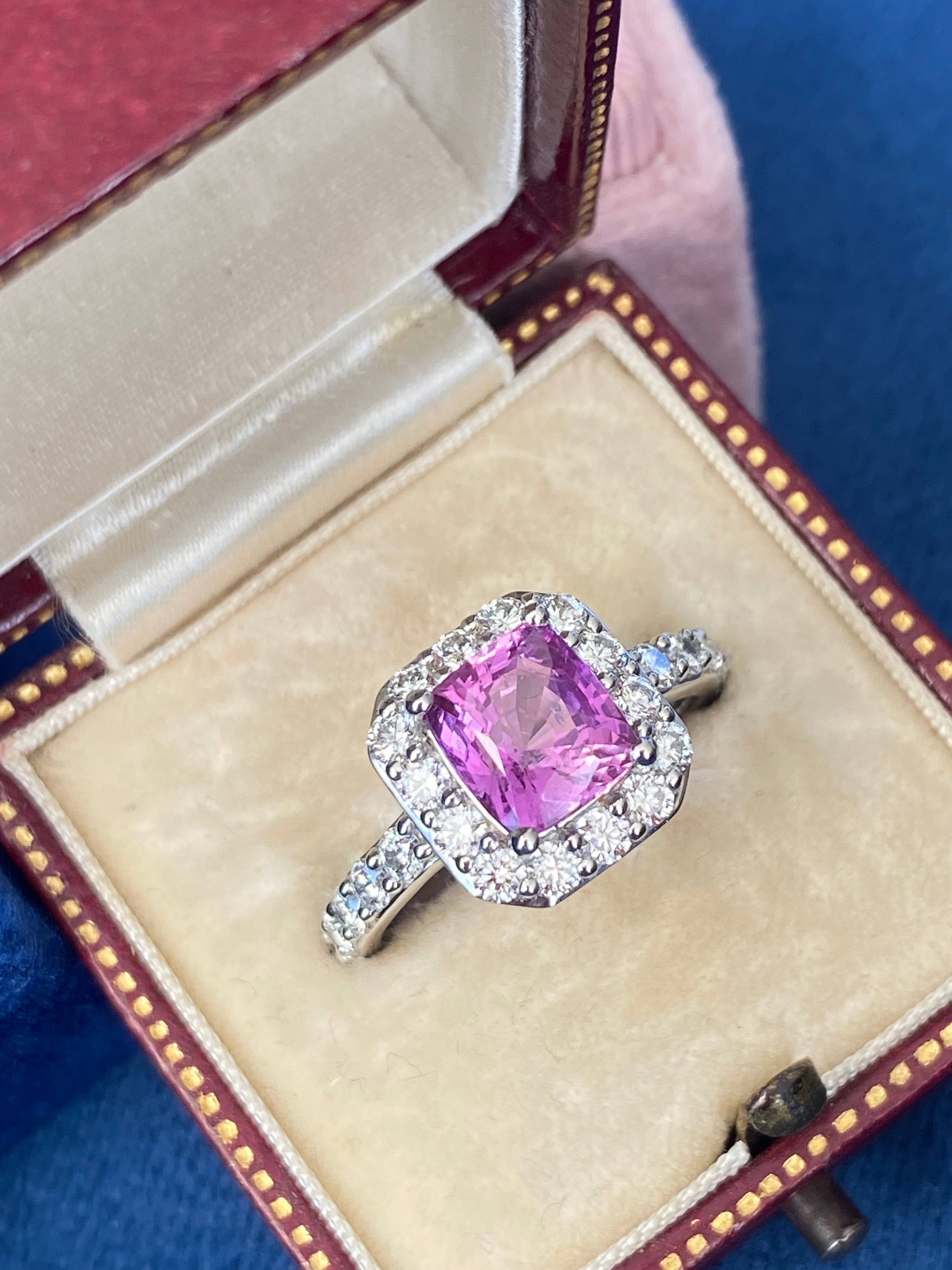 3.08 CTW Pink Sapphire and Natural Diamond Ring in Platinum