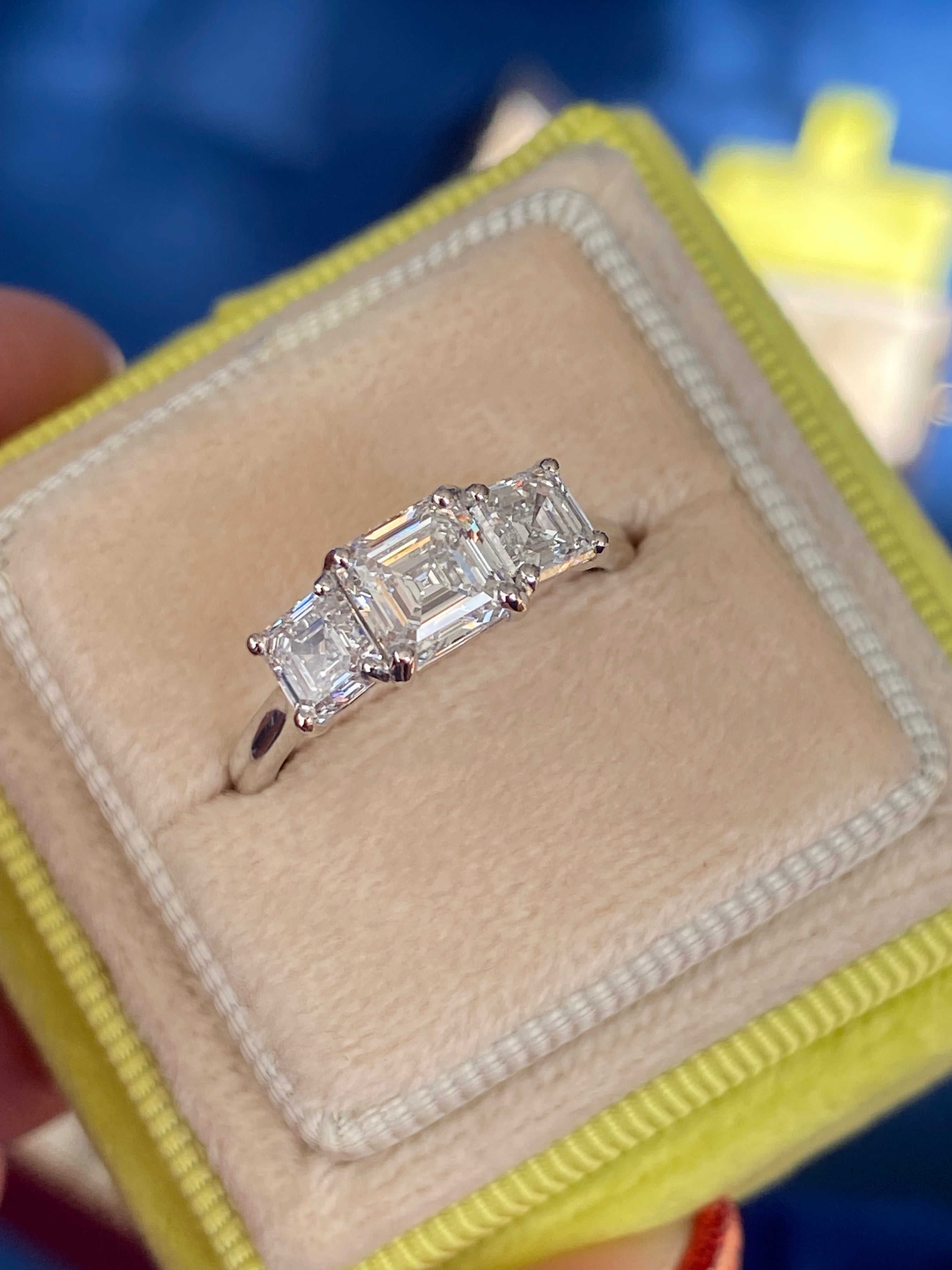 Heritage 2.00 CT + Asscher Cut Lab Grown Diamond Three Stone Trilogy Engagement Ring, at Least F Colour / VVS Clarity