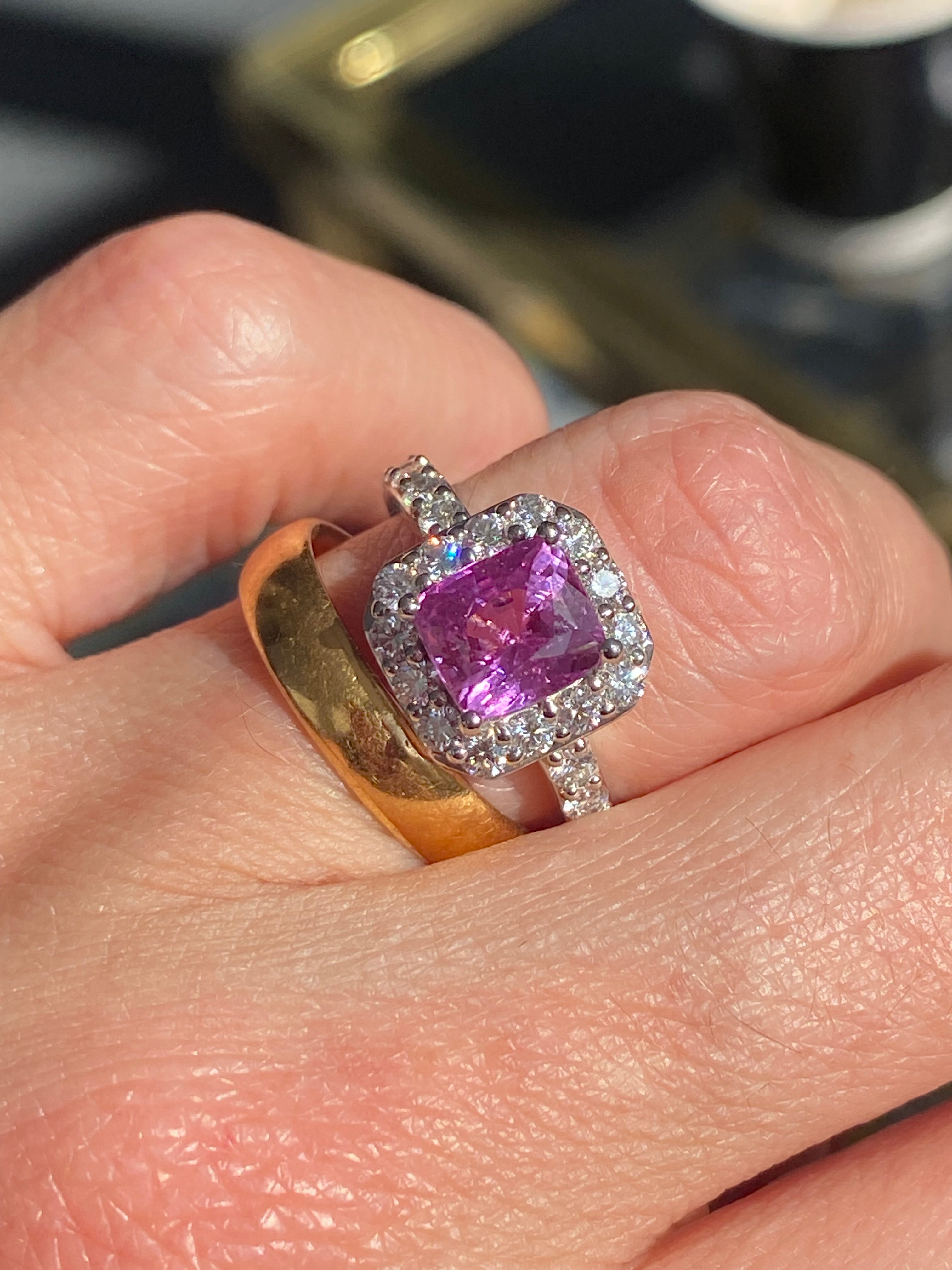 3.08 CTW Pink Sapphire and Natural Diamond Ring in Platinum
