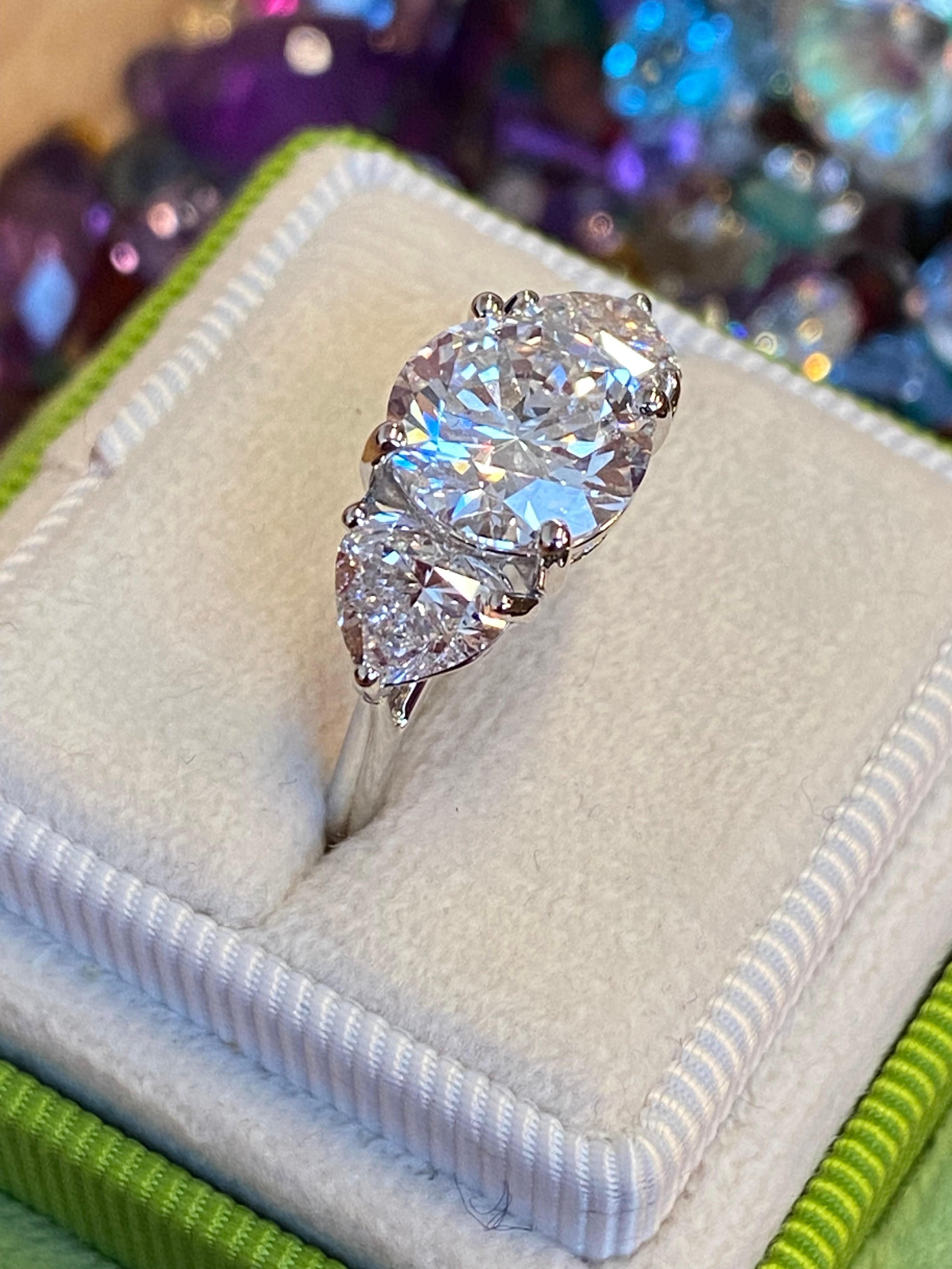 3.80CT + Brilliant Cut Oval and Heart Lab Grown Diamond Three Stone Engagement Ring, D Colour / VS Clarity in Platinum