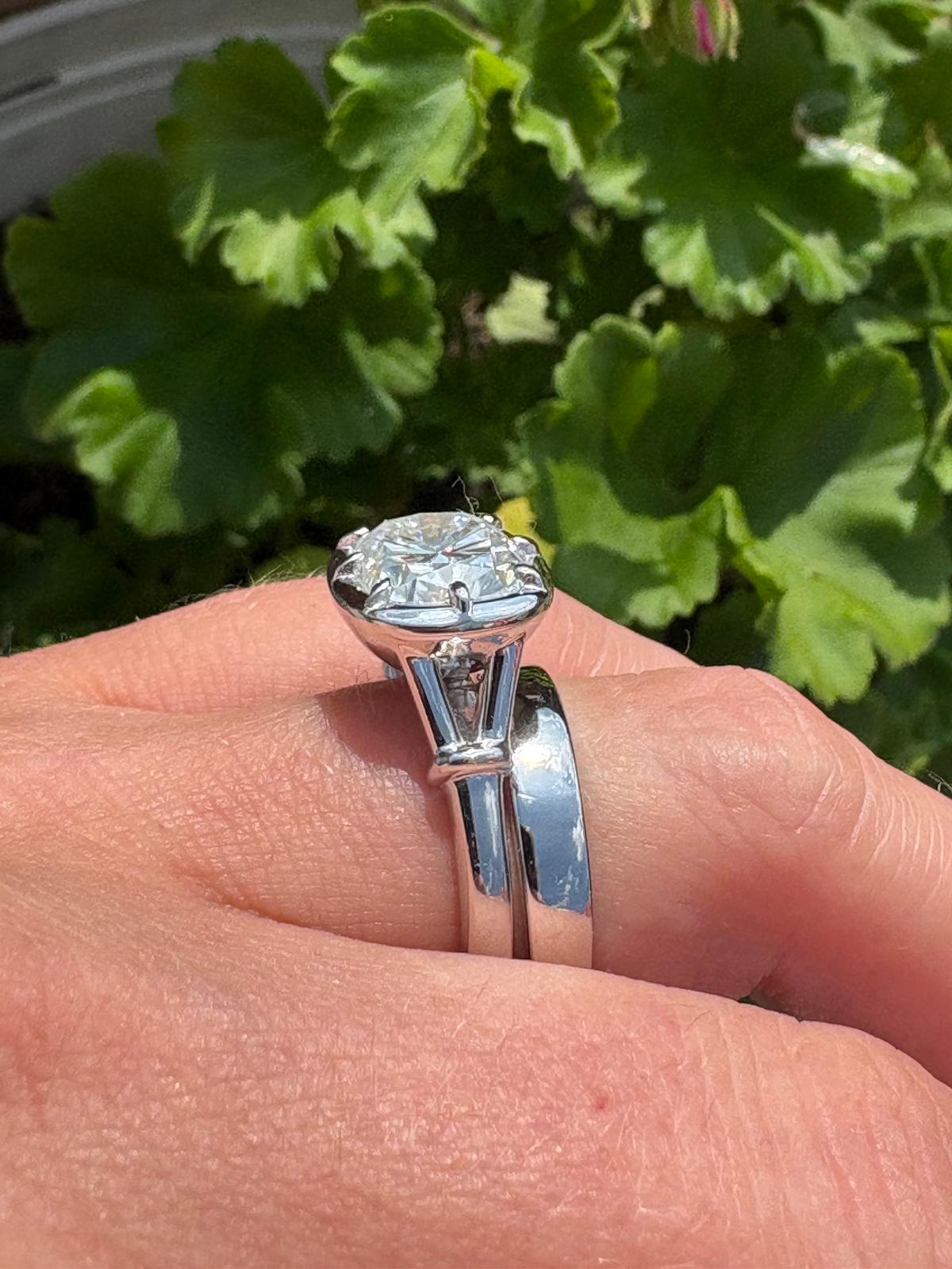 4.00 Carat Georgian Style Button Back Cushion Cut Moissanite East West Solitaire Ring in Sterling Silver