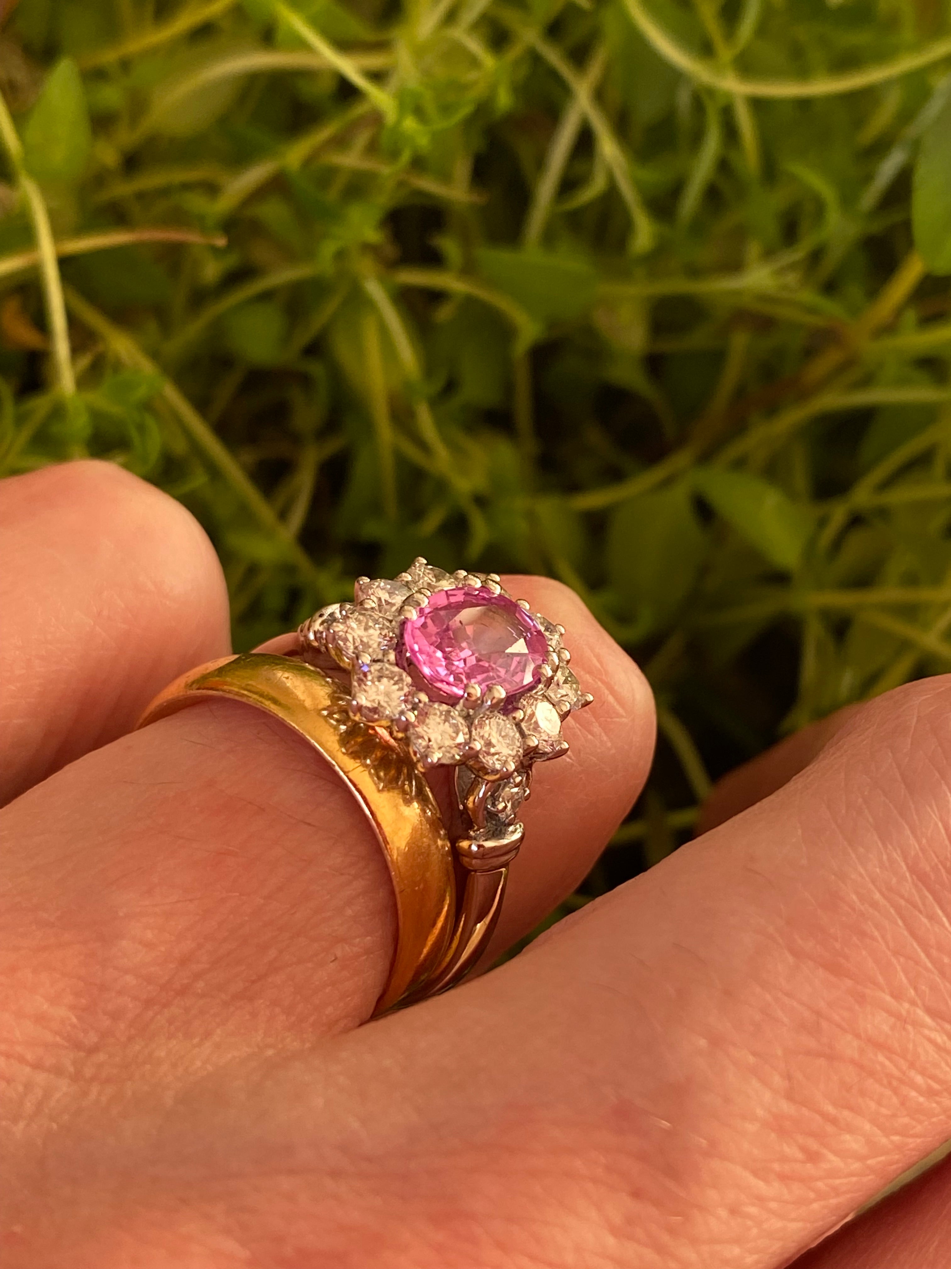 2.65 CTW Oval Cut Pink Sapphire and Natural Diamond Halo Ring in Platinum