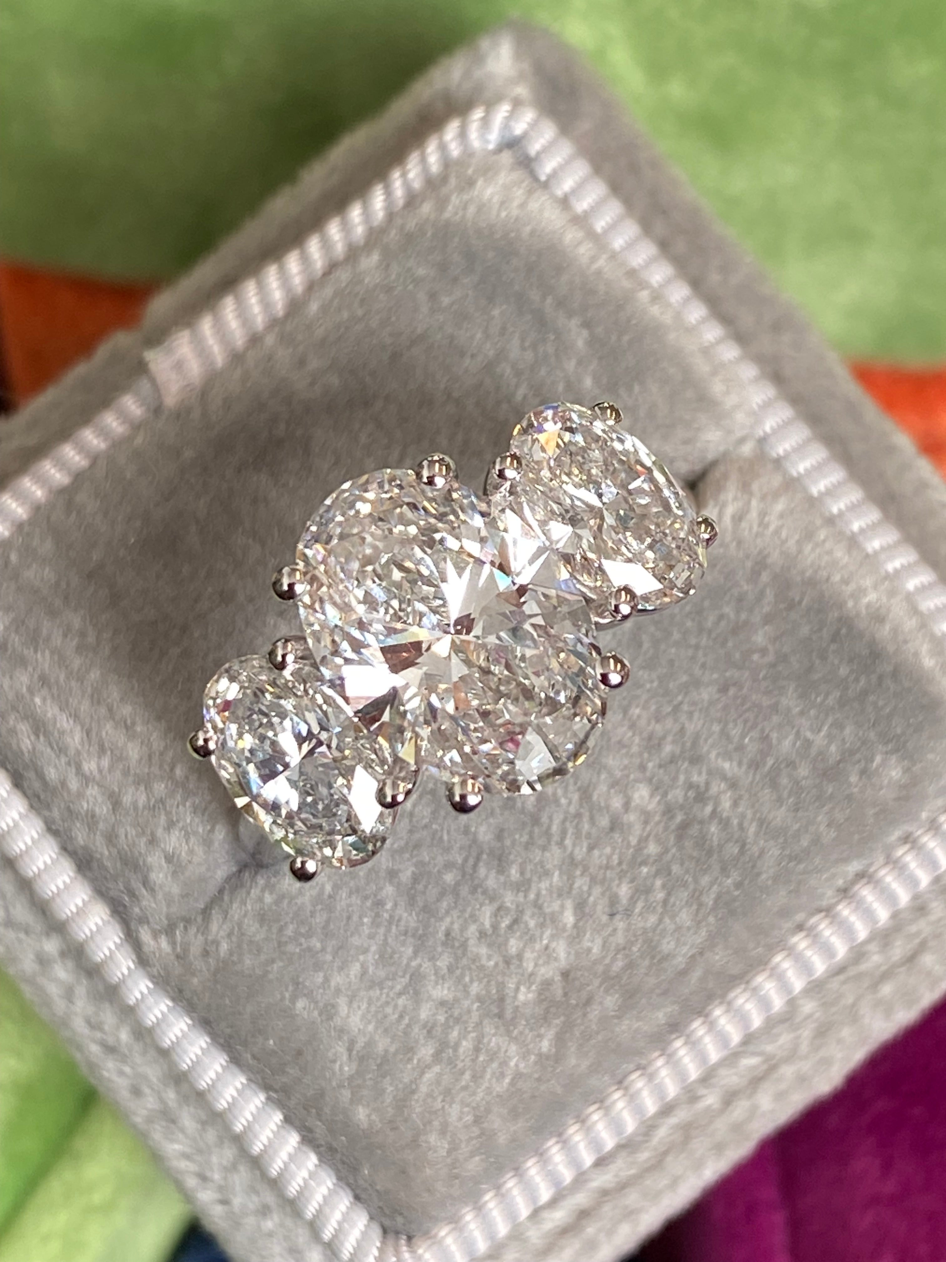 4.95 CTW Oval Cut D Colour VS2 Lab Diamond Three Stone Ring in Platinum