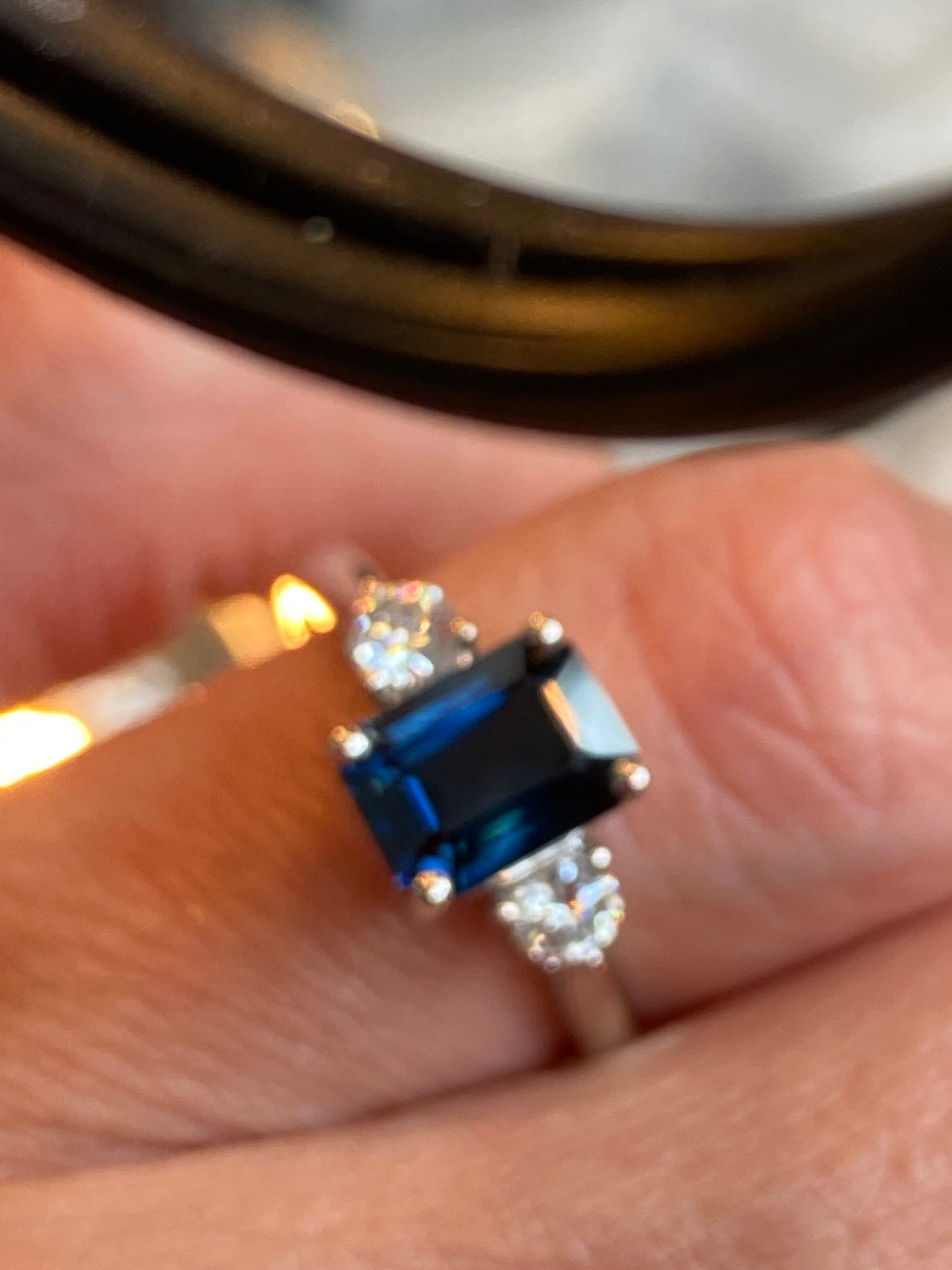 2.04 Carat Teal Sapphire and 0.29 CTW Natural Diamond Three Stone Ring in Platinum
