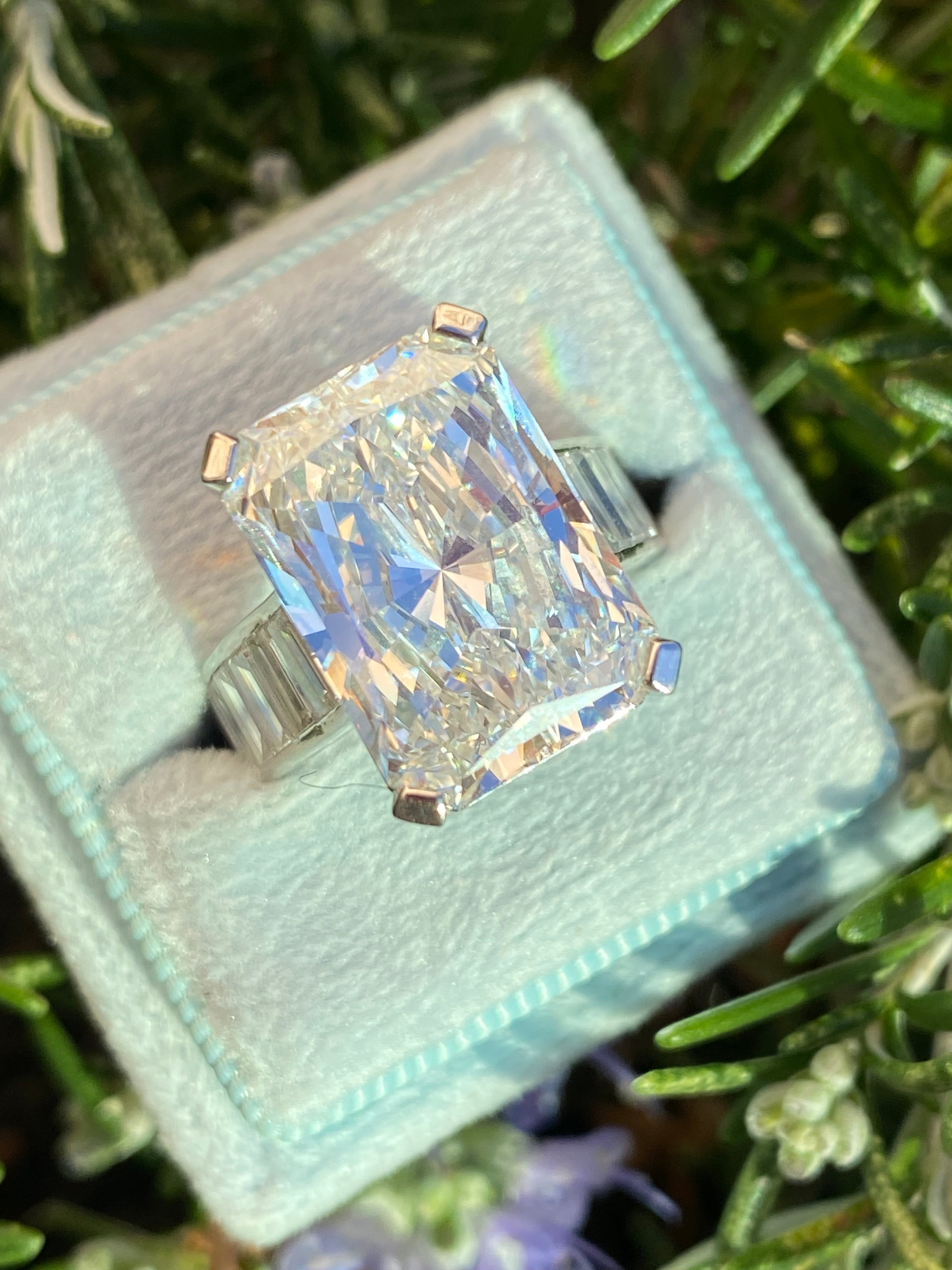 10.02 Carat Modified Brilliant Cut + 2.10 CTW Baguette Cut Lab Diamond Engagement Ring in Platinum