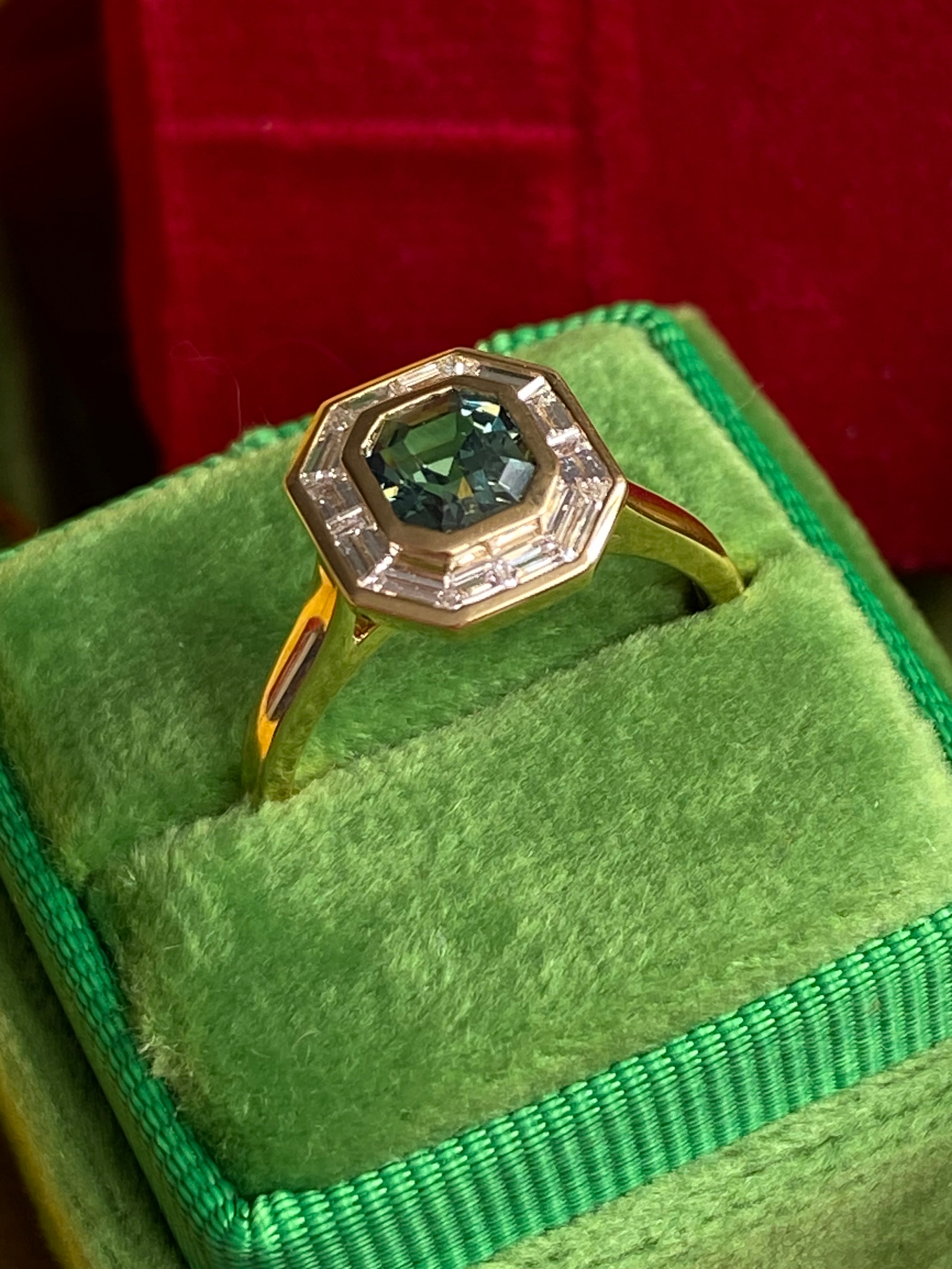 1.56 CTW Green Sapphire and Natural Diamond Ring in 18ct Yellow Gold