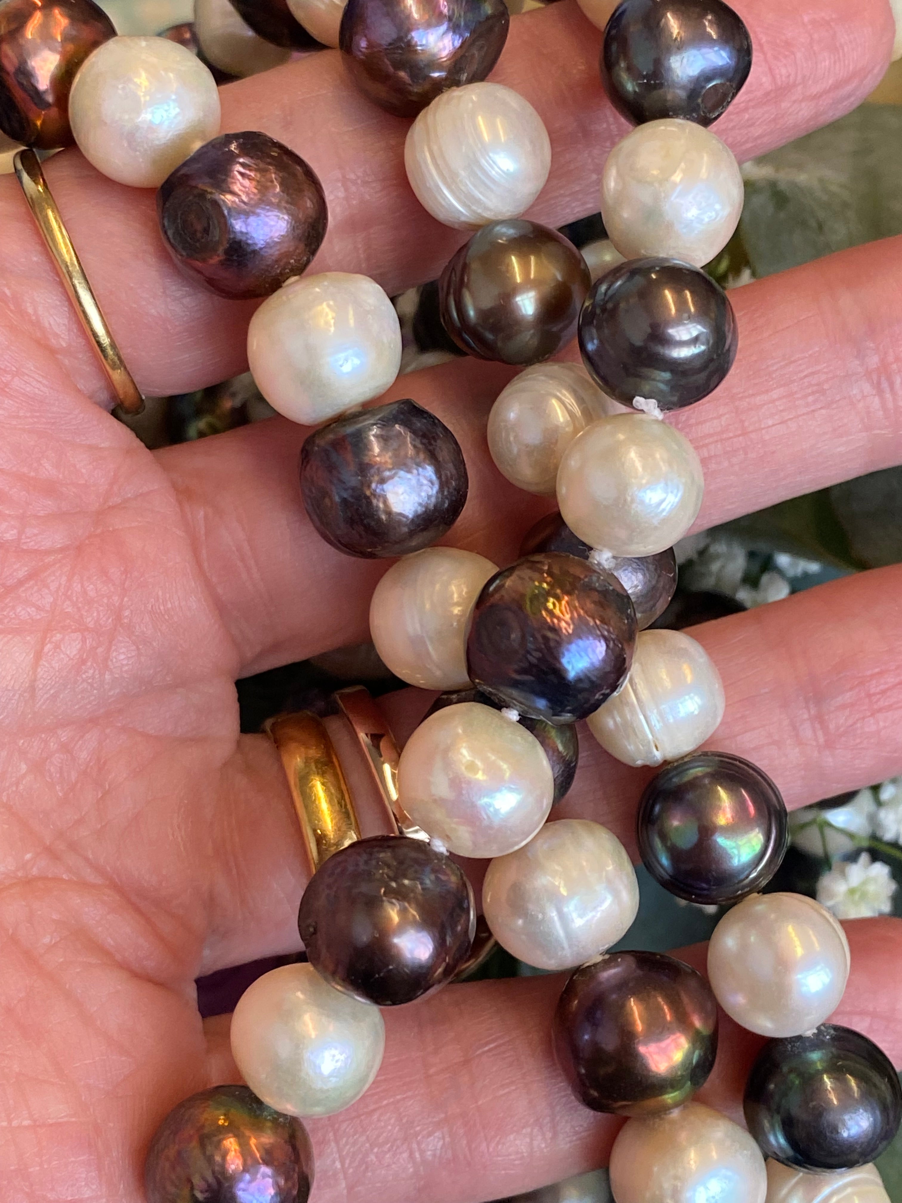 Vintage Black and White Pearl Opera Length Necklace