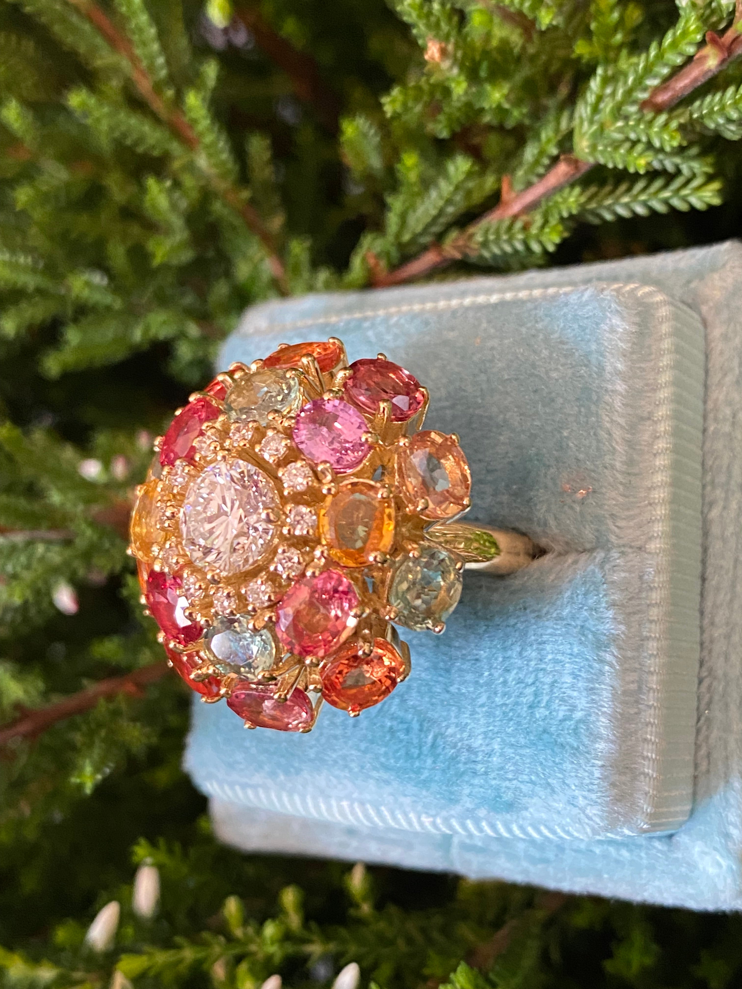 8.08 CTW Natural Diamond and Sapphire Bombe Cluster Ring in 18ct Yellow Gold