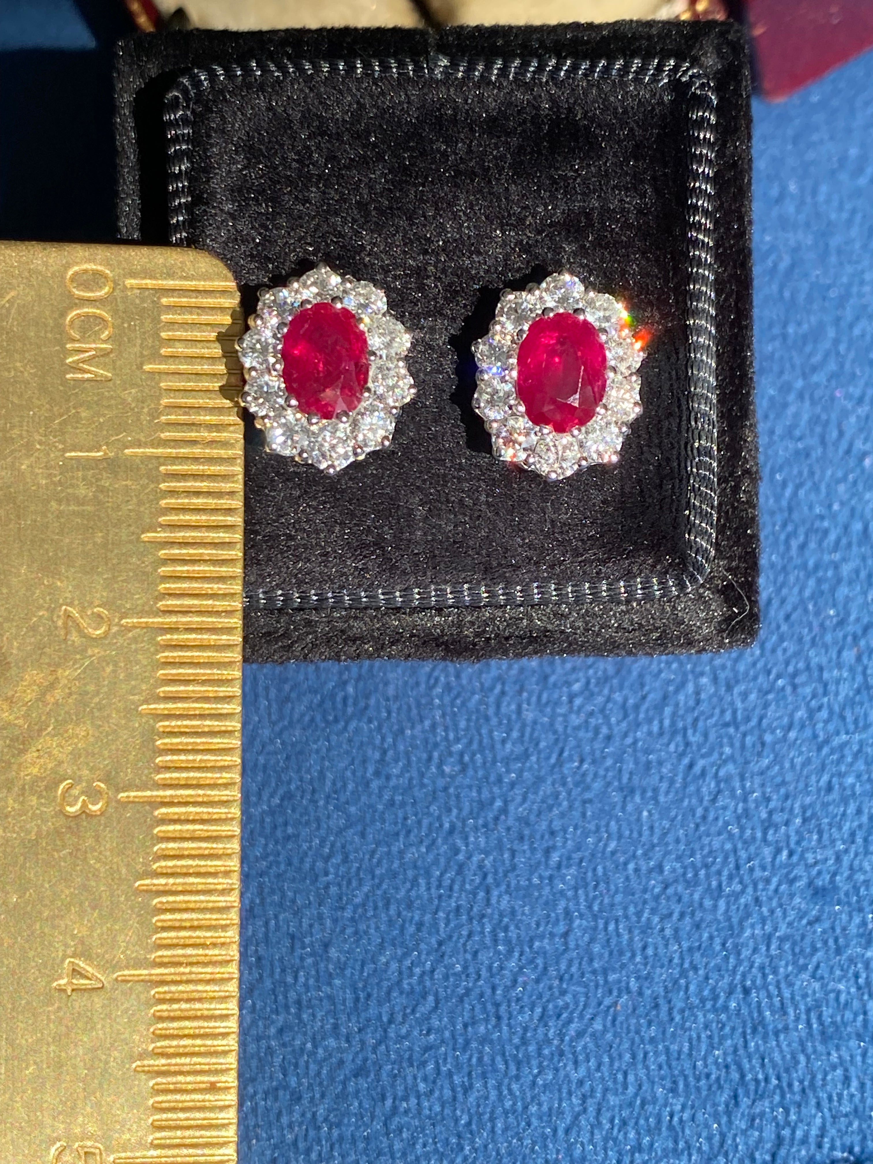 3.37 CTW Ruby and Natural Diamond Stud Earrings in 18ct White Gold