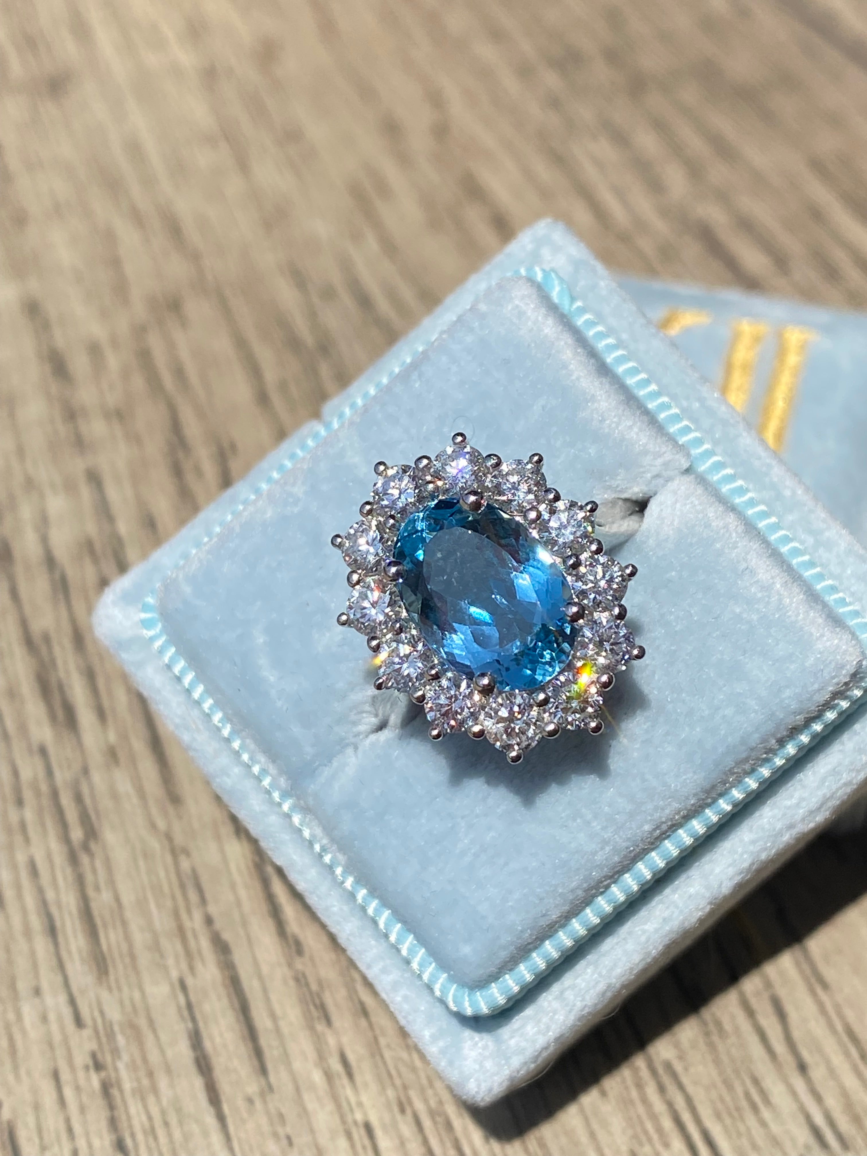 4.32 CTW Marquise Cut Aquamarine and Natural Diamond Halo Engagement Ring in Platinum