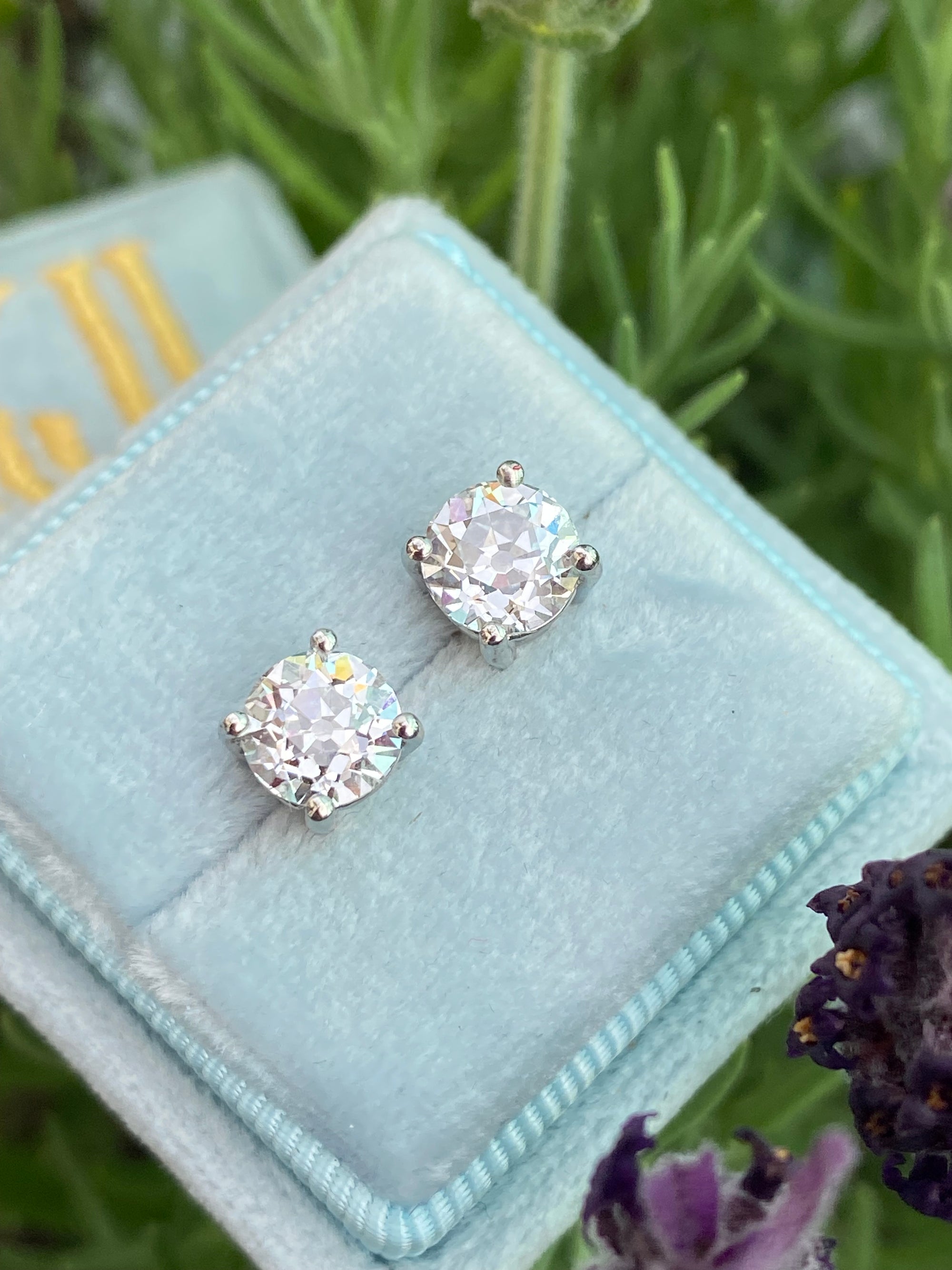Heritage 2.00 CTW + Old Cut Lab Grown Diamond Solitaire Stud Earrings, at Least F Colour / VS Clarity
