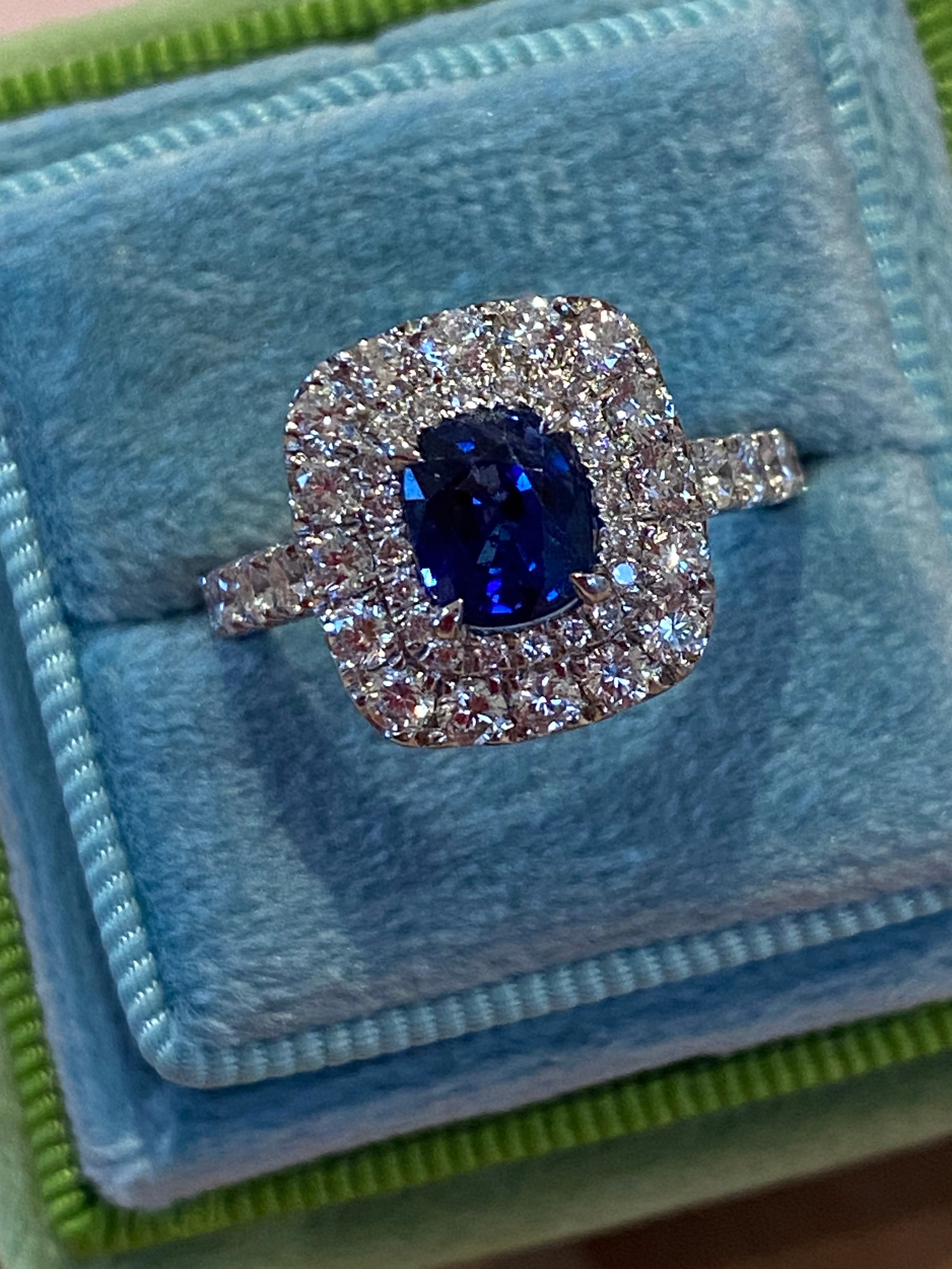 2.48 CTW Blue Ceylon Sapphire and Natural Diamond Double Halo Ring in Platinum
