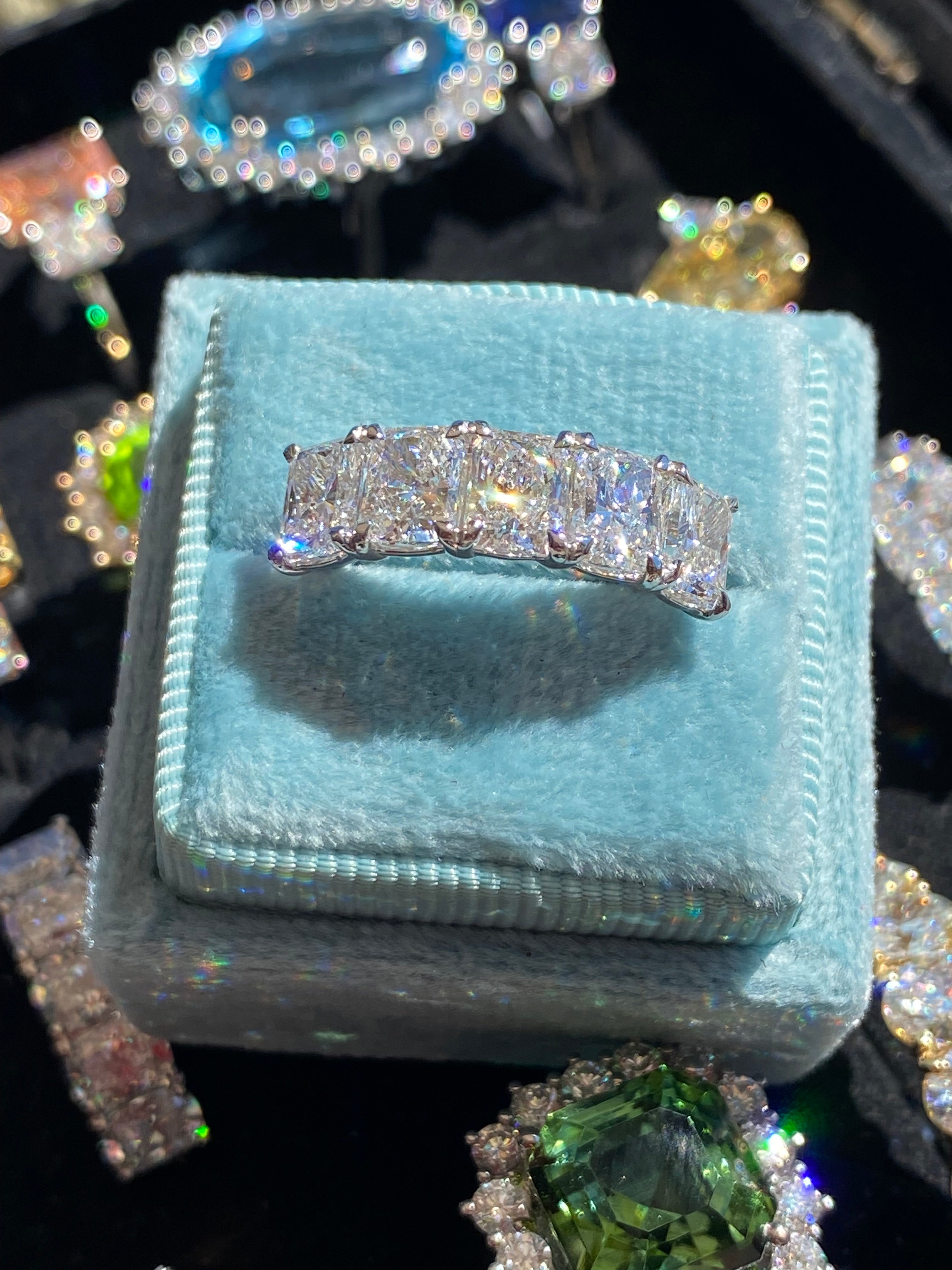 3.56 CTW Radiant Cut D Colour VVS Lab Diamond Five Stone Ring in Platinum