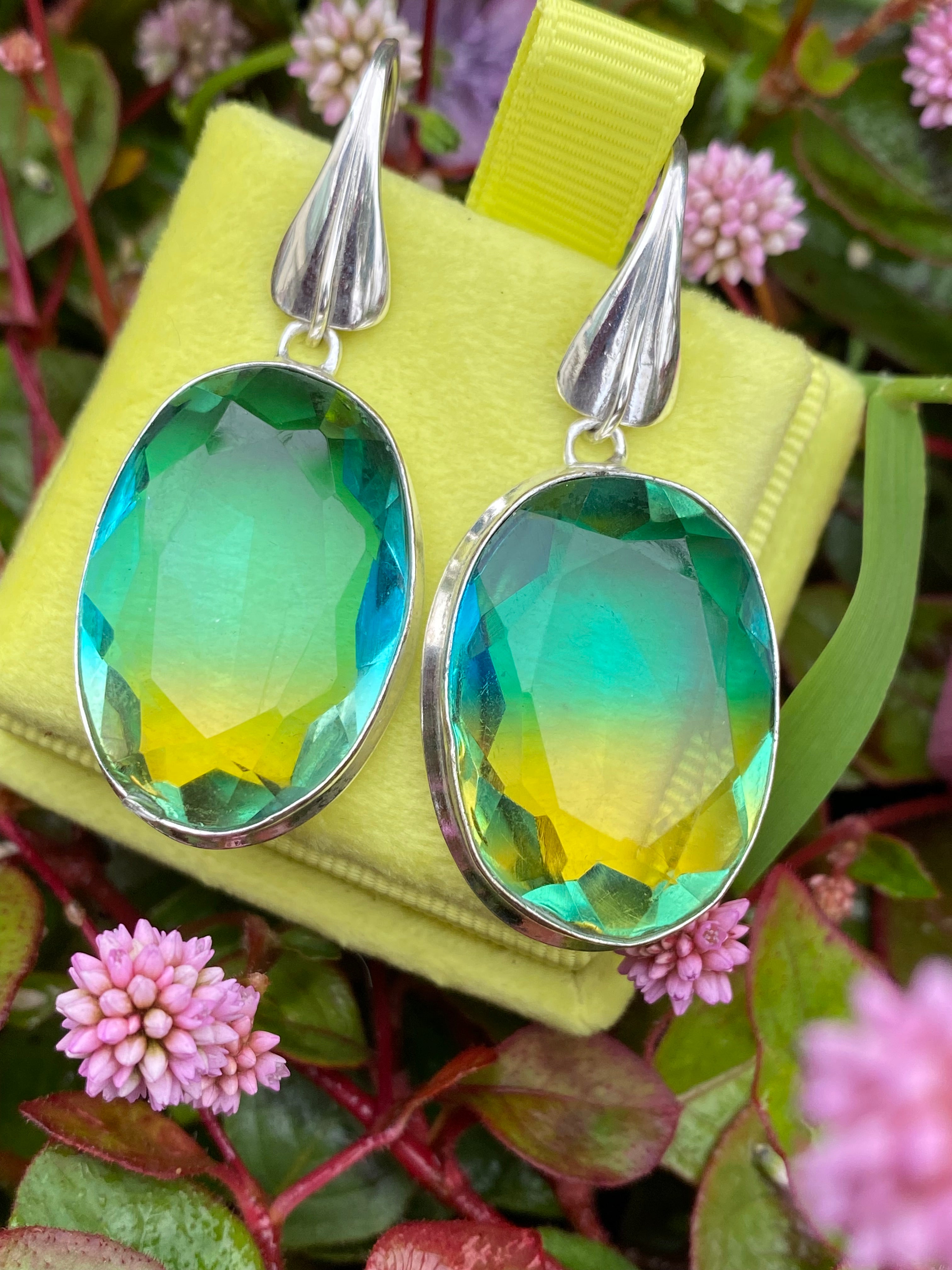 80 CTW Oval Cut Synthetic Tourmaline Earrings in Sterling Silver