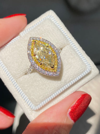 3.21 ctw Marquise Cut Natural Yellow Diamond Engagement Ring in Platinum and 18ct Yellow Gold