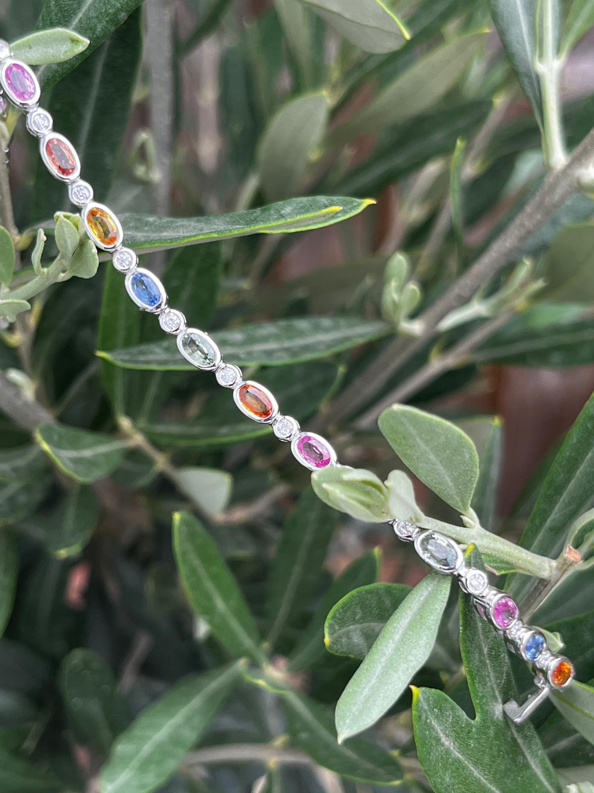 Sensational Multi Colour Sapphire and Natural Diamond Bracelet in 18ct White Gold