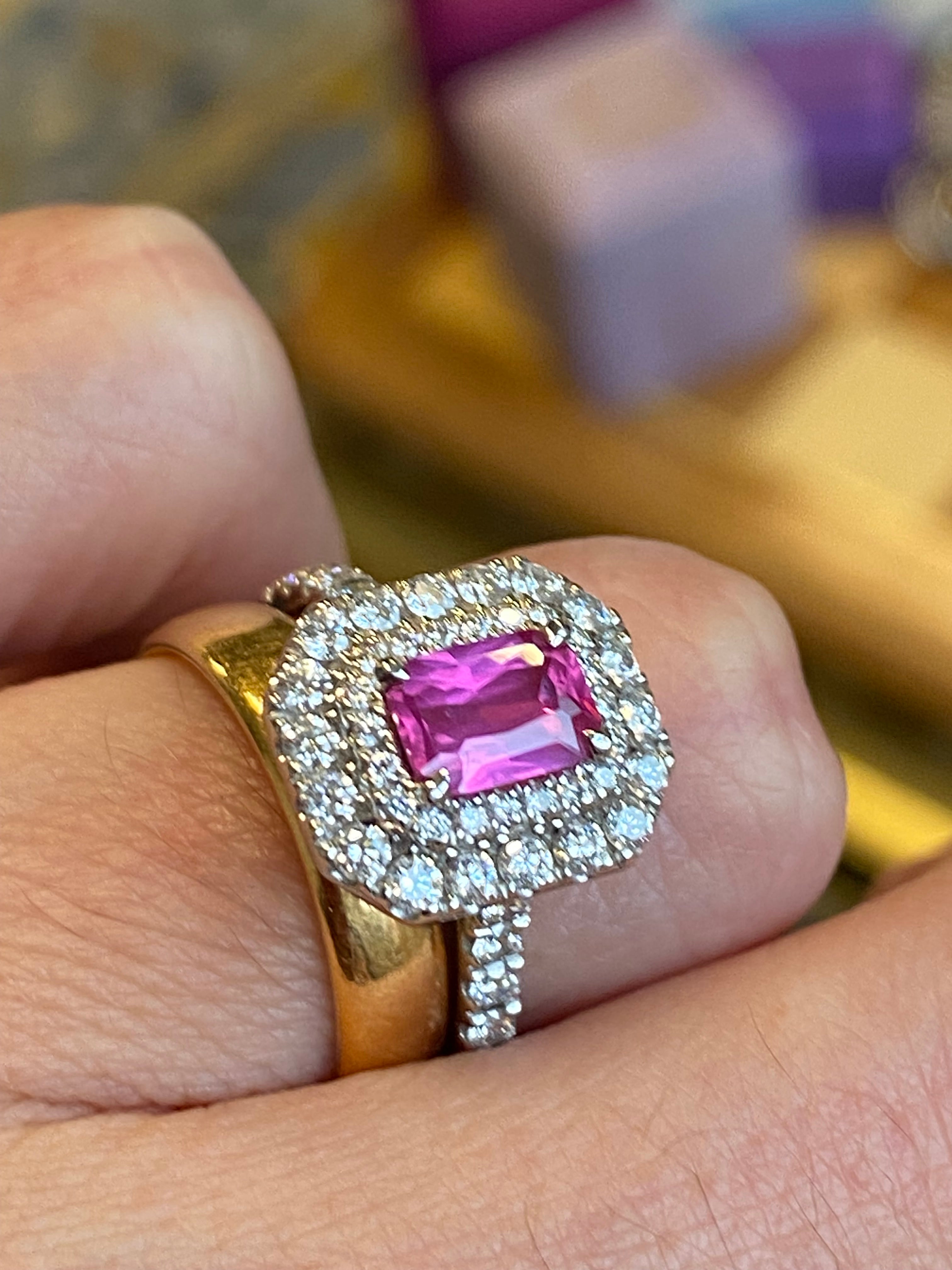 1.75 CTW Radiant Cut Pink Sapphire and Natural Diamond Double Halo Ring in Platinum