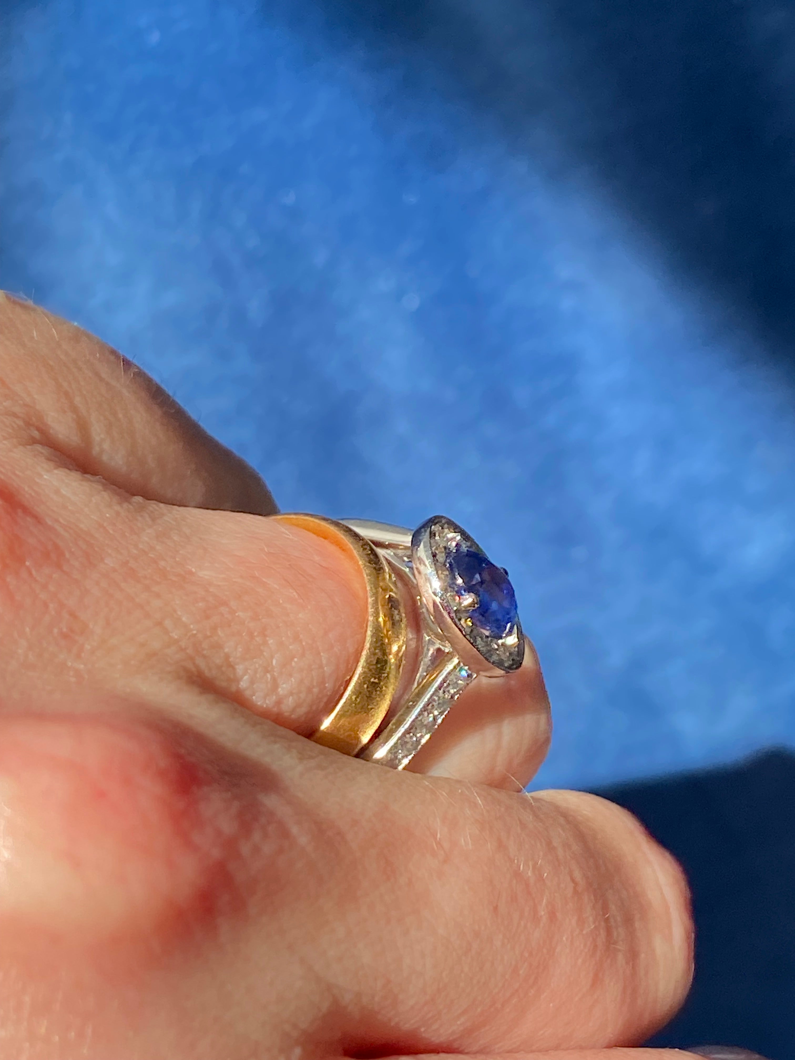 1.98 CTW Blue Ceylon Sapphire and Natural Diamond Halo Ring in Platinum