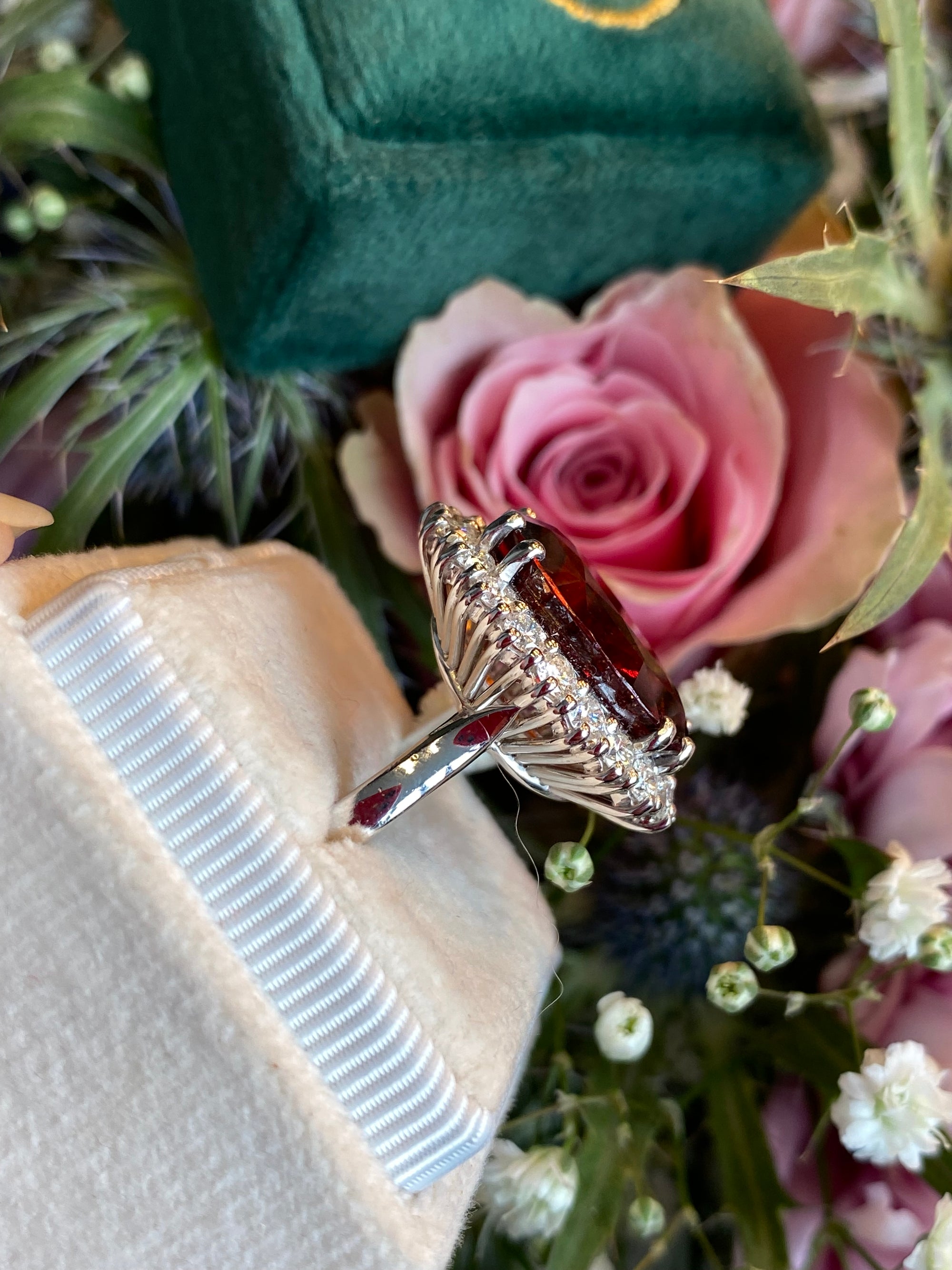 10.41 Carat Hessonite Garnet and Diamond Ring in 18ct White Gold