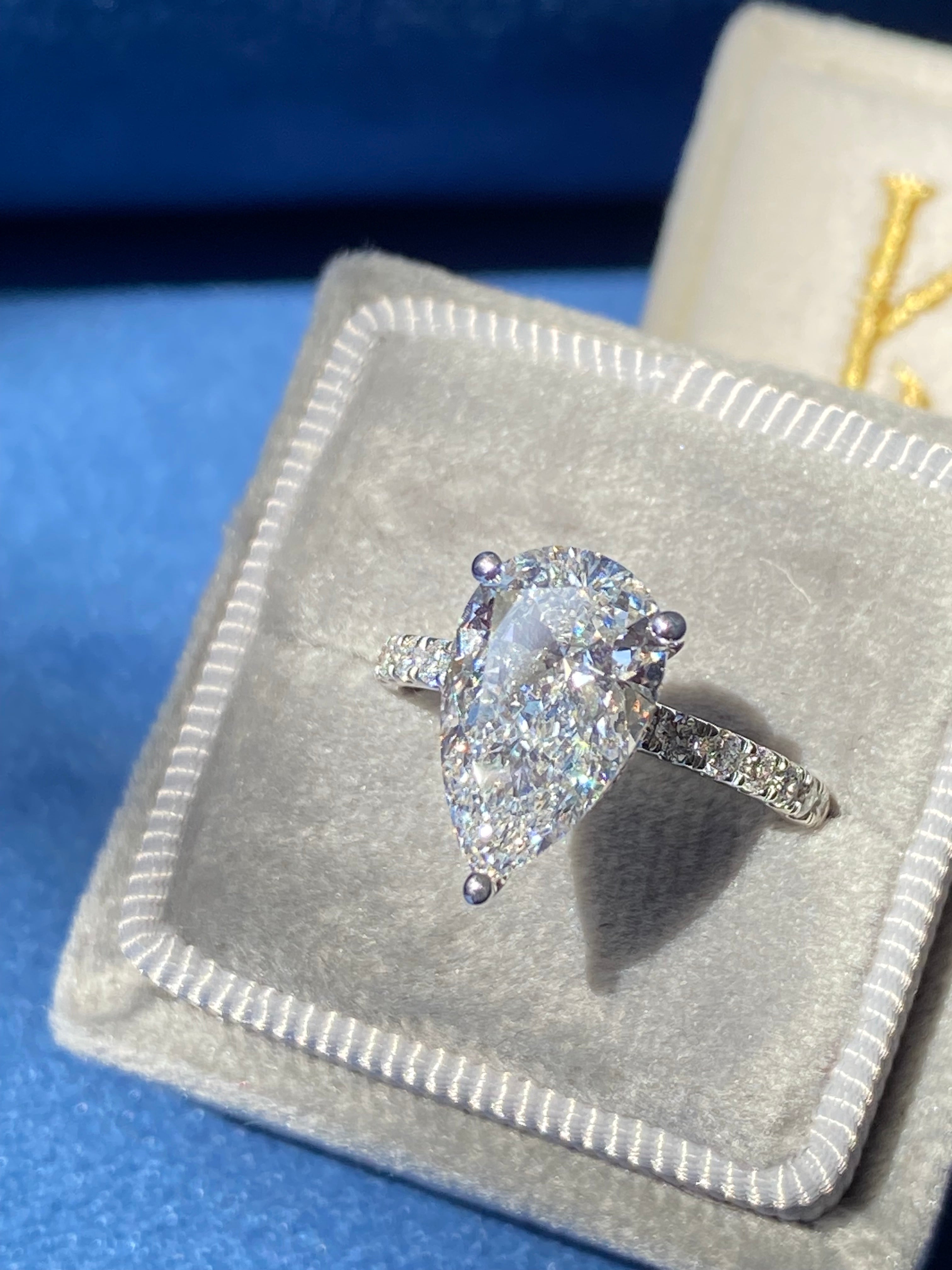3.01 Carat Pear Cut D Colour Lab Diamond Solitaire Engagement Ring in Platinum