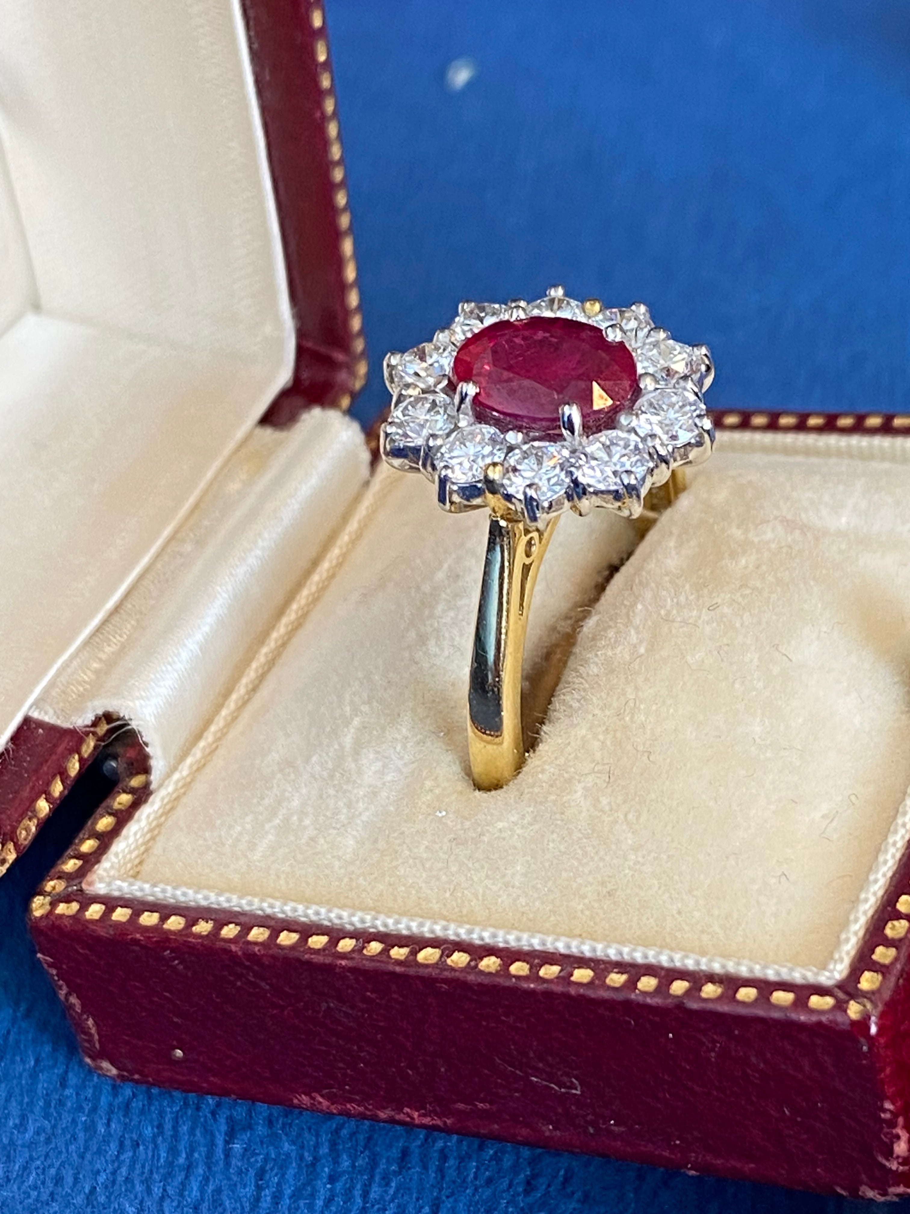 Breathtaking Ruby and Natural Diamond Halo Ring in 18ct Gold