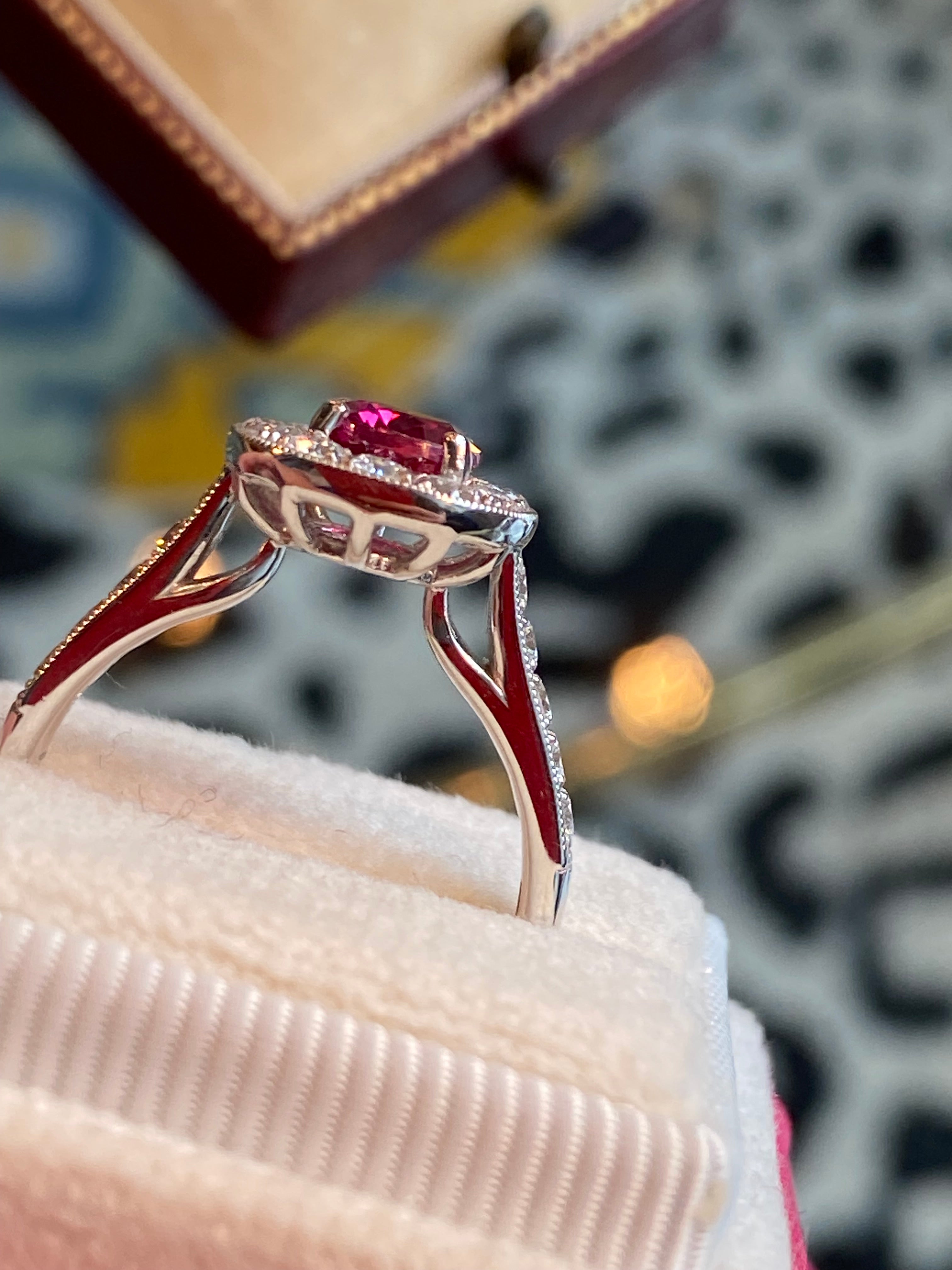 1.89 CTW Oval-Cut Ruby and Natural Diamond Halo Ring in Platinum