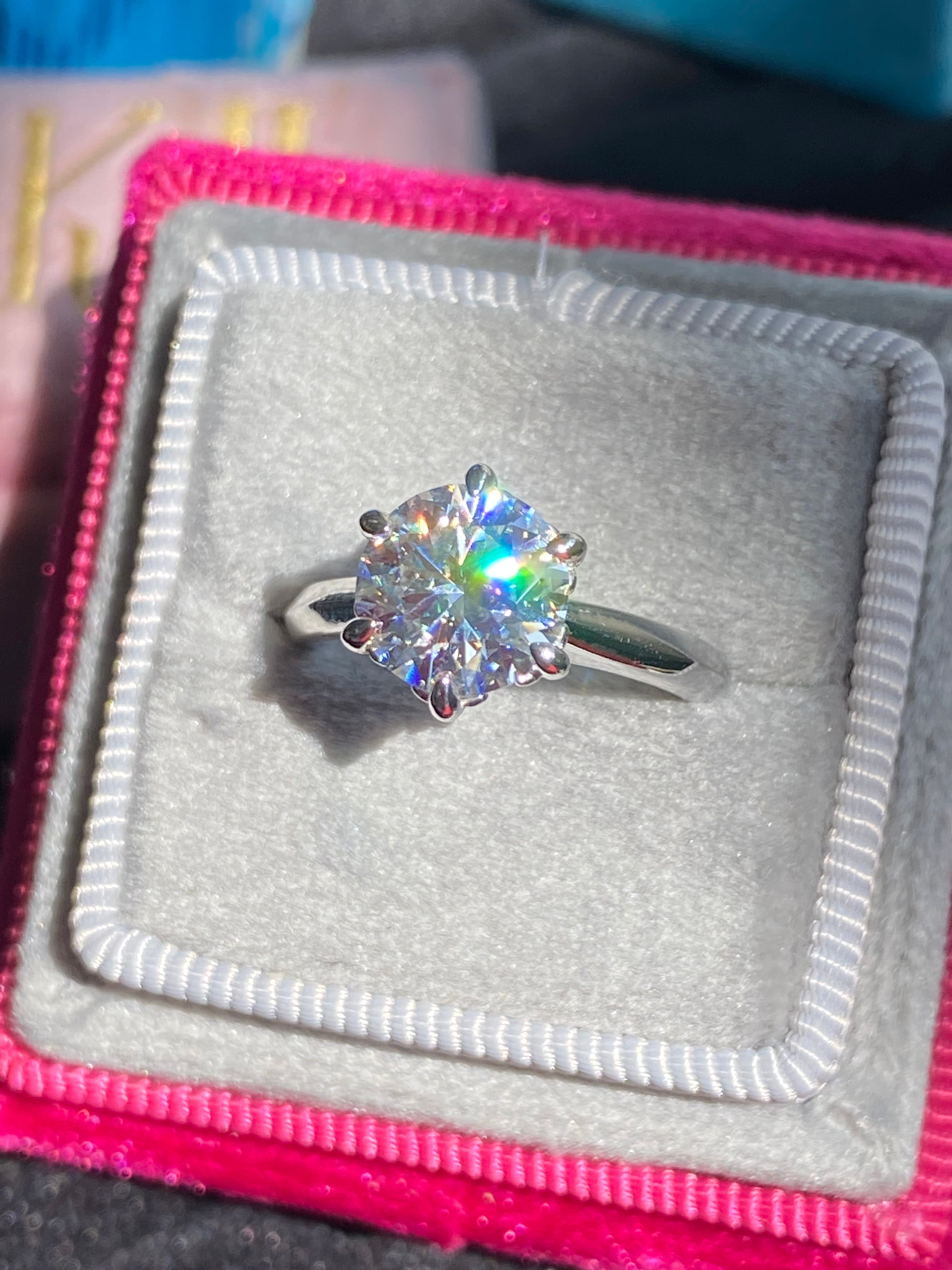 2.00 Carat Knife Edge Round Brilliant Moissanite Solitaire Ring